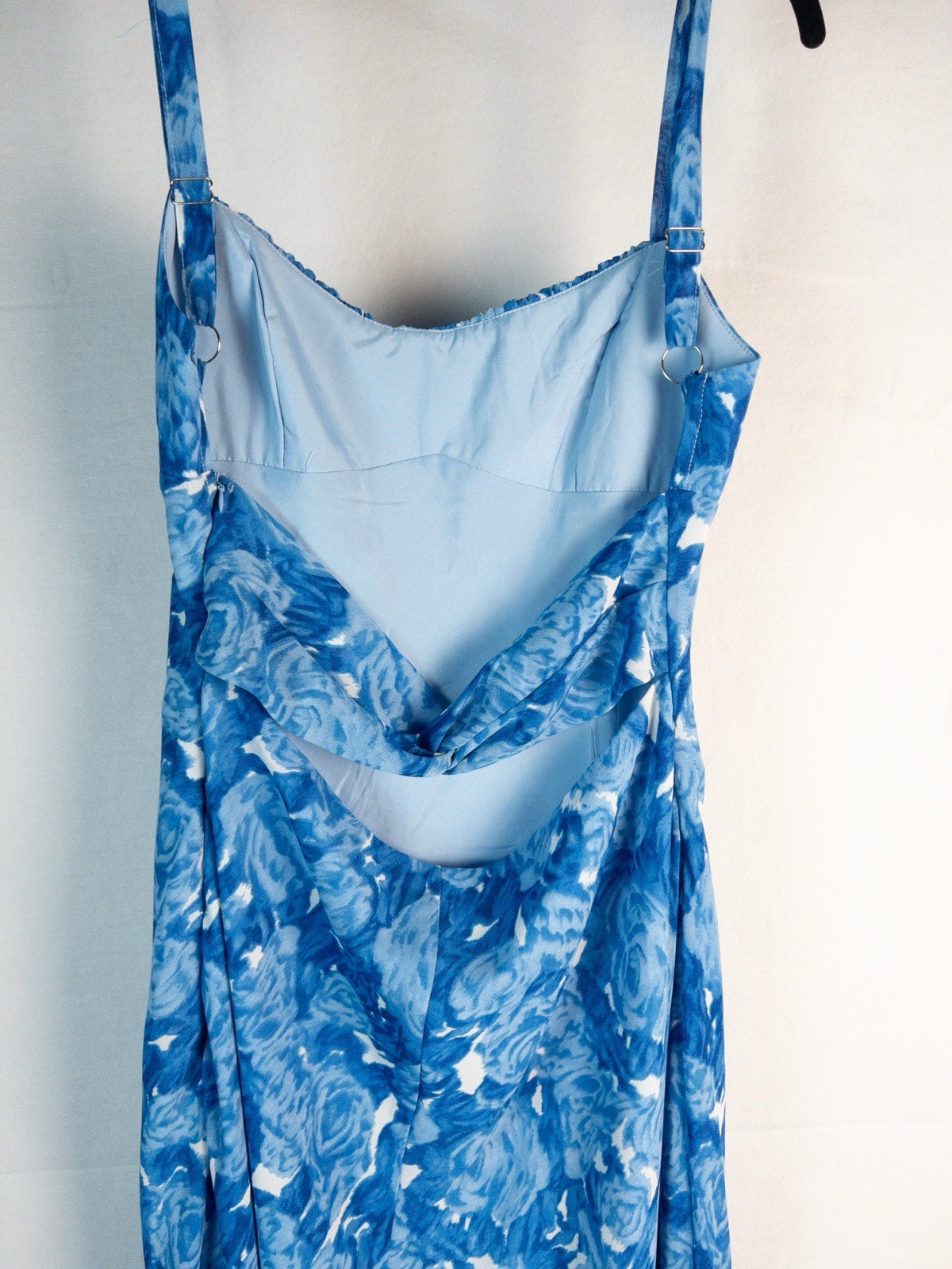 Billy J Blue Floral Maxi Dress Lined Adjustable Straps Cutout Back Size 12