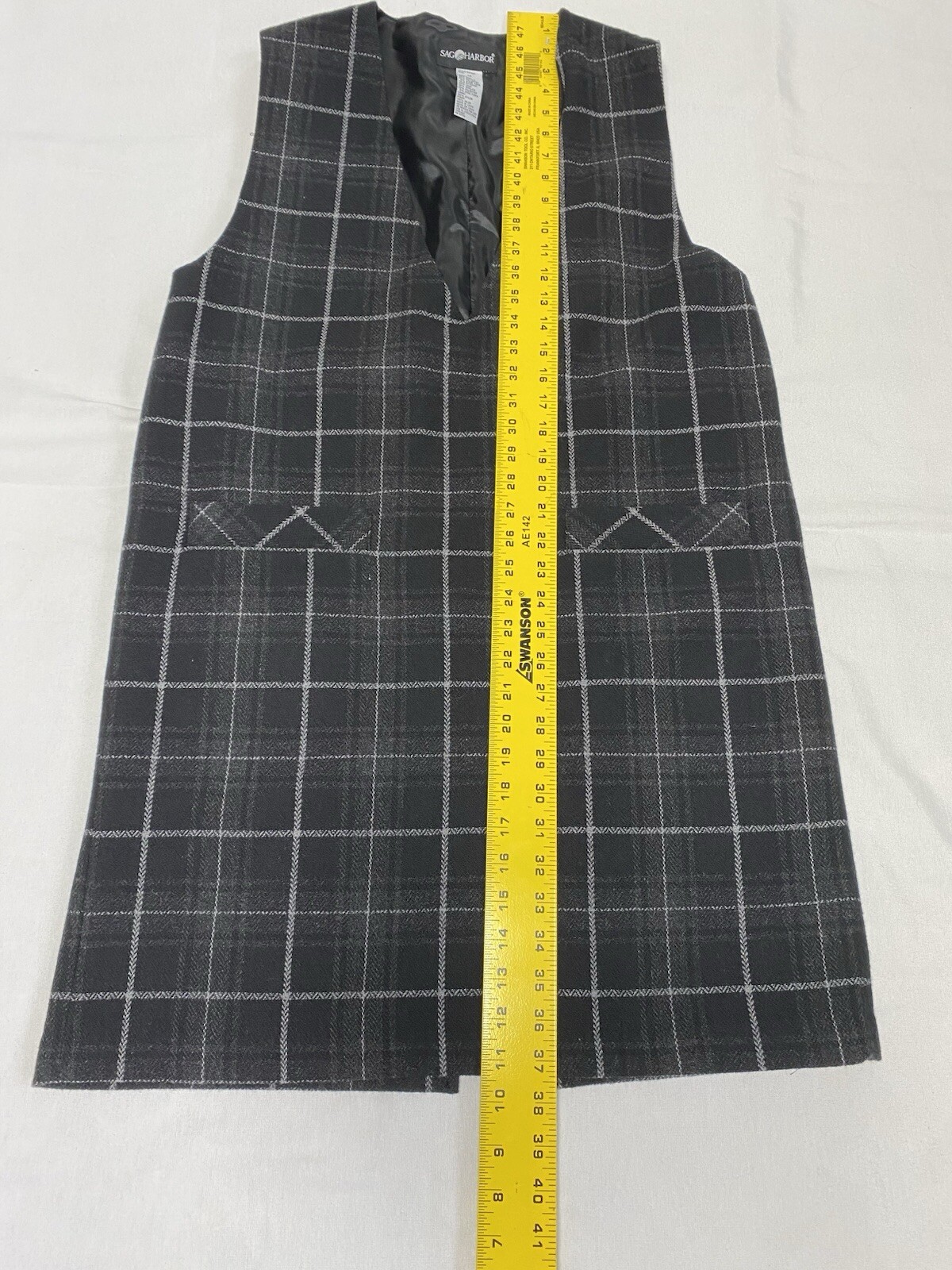 Sag Harbor Plaid Gray Wool Blend Acedemia Sleeveless Dress Size 14 (i)