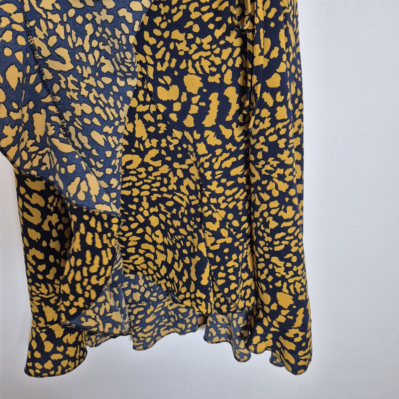 CY S/M Black Yellow Ruffle Frill Wrap Dress 3/4 Sleeve Tea Dress