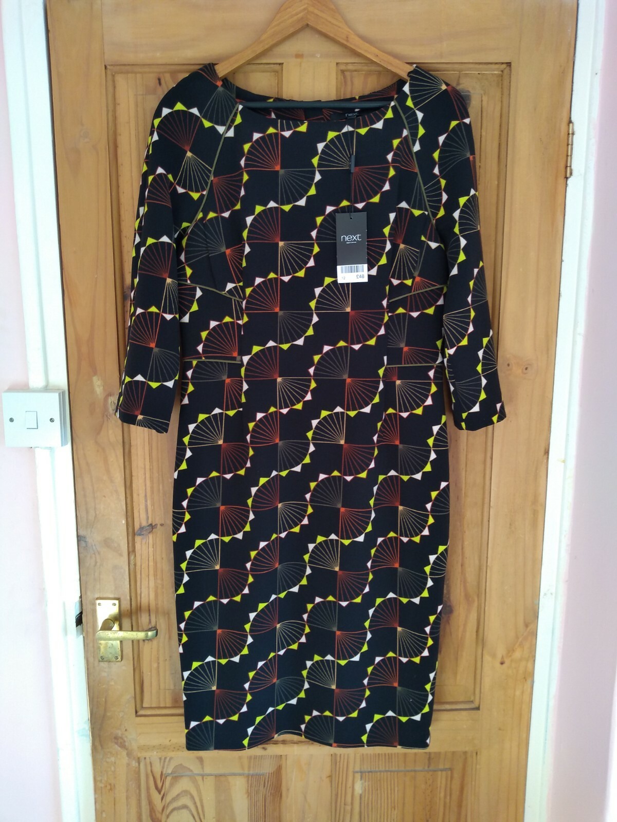 Next Black Multi Geometric Shift Dress. UK 12. Length 41 inches. BNWT