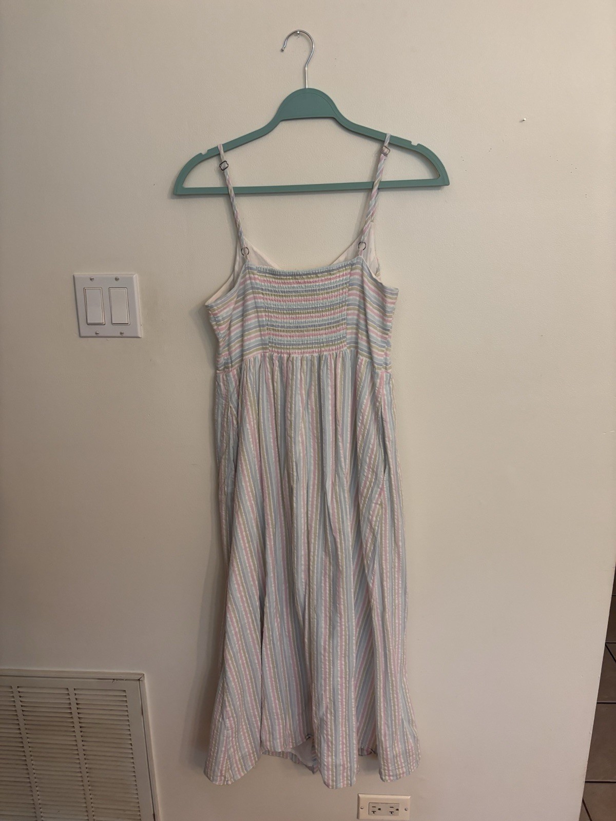 ModCloth Multicolor Striped V-Neck Button Front Cotton Midi Sundress M