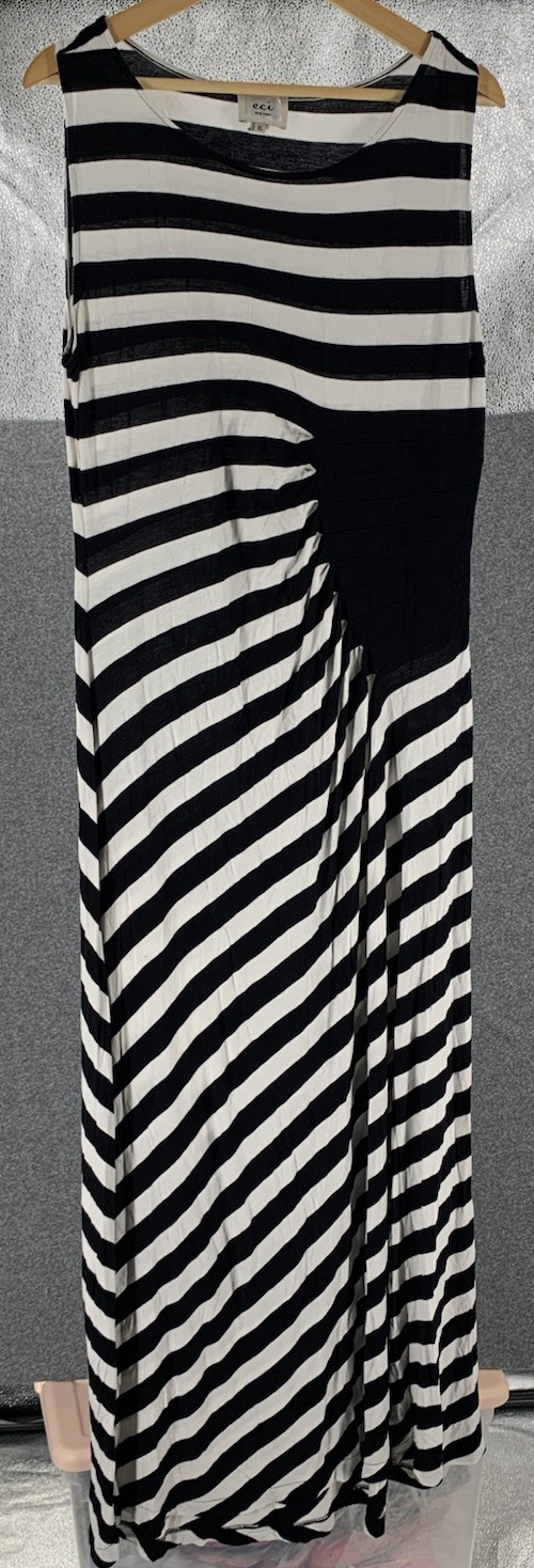 ECI New York Maxi Dress Women’s XL White Black Asymmetrical Striped Sleeveless