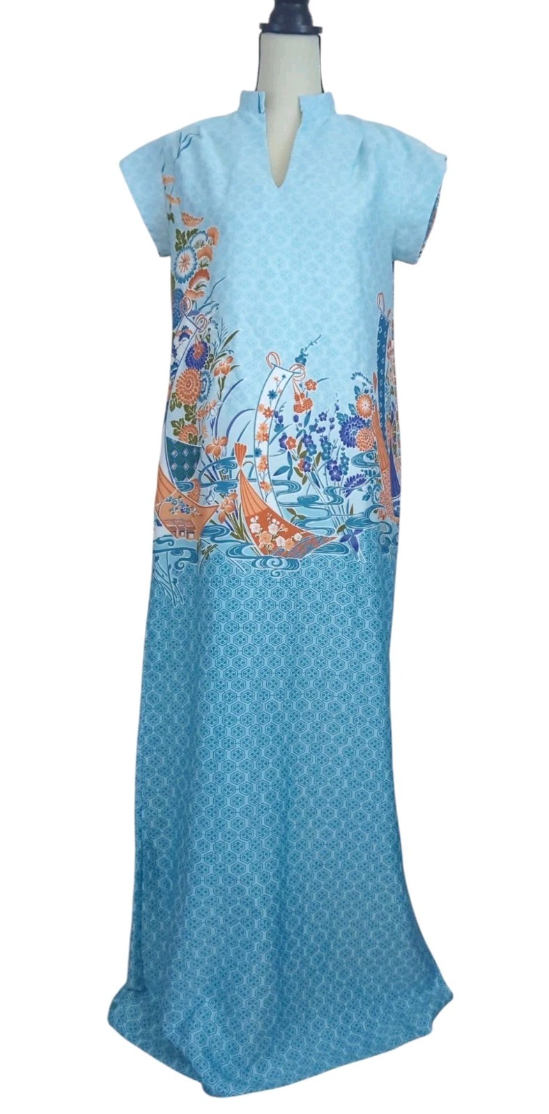 Vintage Tori Richard Liberty House Hawaii Hostess Dress Muumuu Small Asian Print