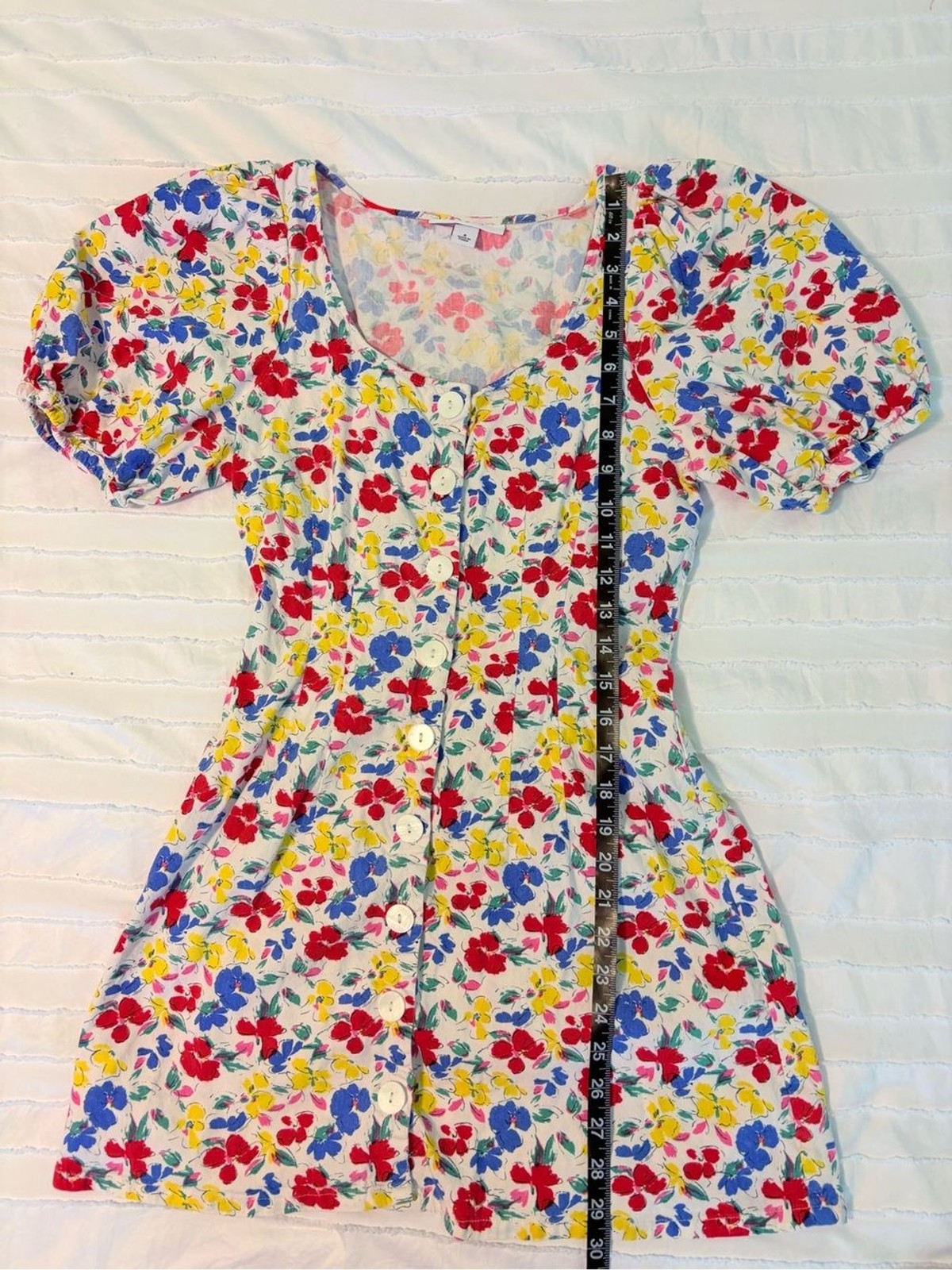 Floral Button-Front Summertime Mini Dress in Red, Blue & Yellow
