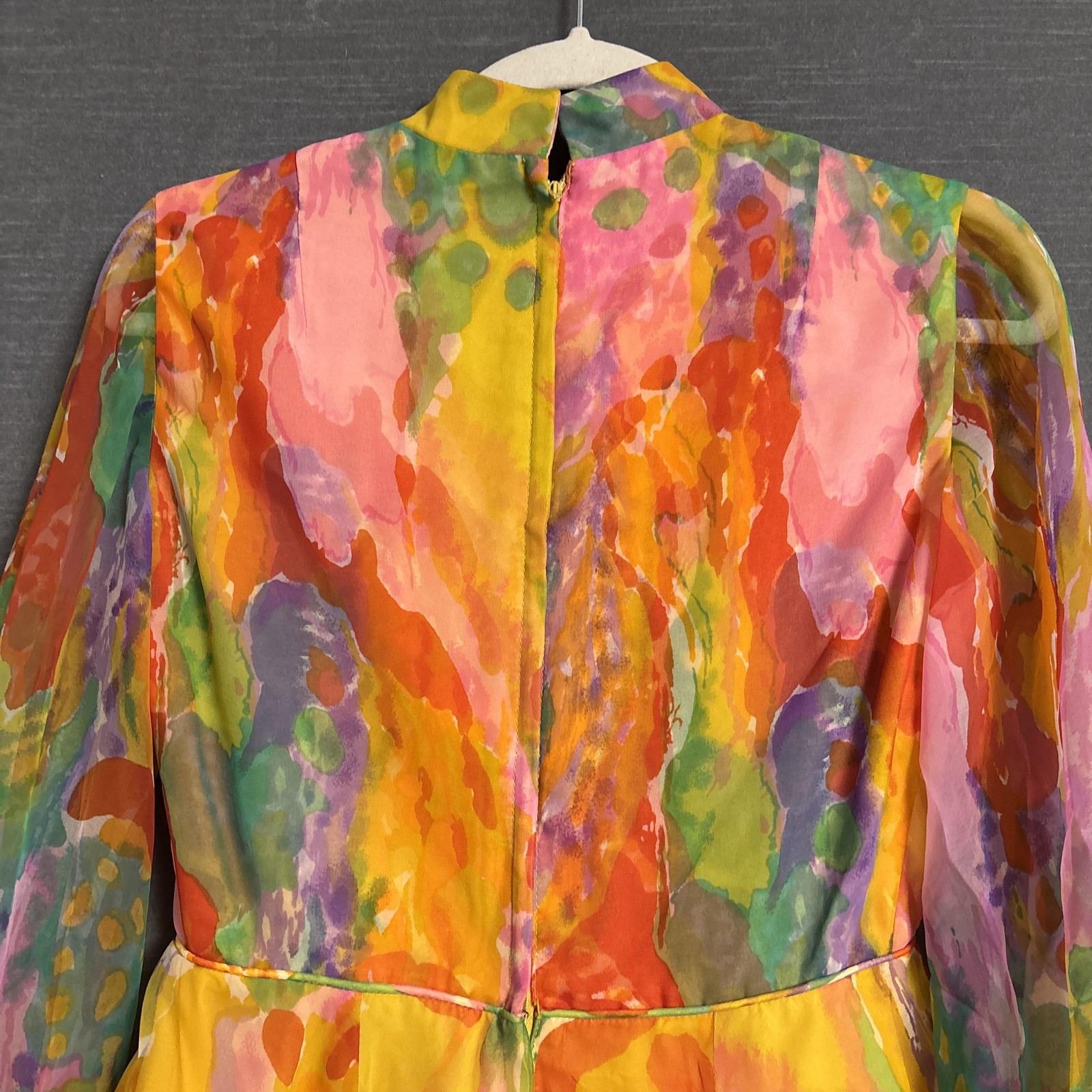 Vintage Jack Bryan Dress XS 70s Watercolor Chiffon Maxi Hostess Gown Psychedelic