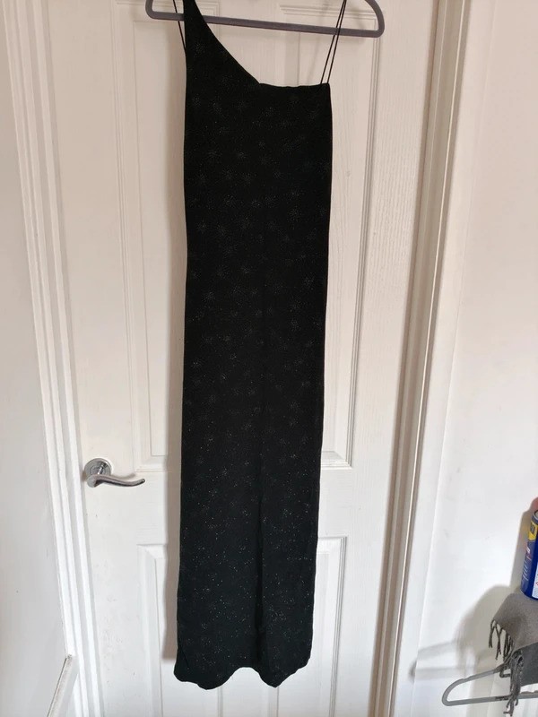 Y2K Byer Too California Black Glitter One Shoulder Maxi Dress Size 12