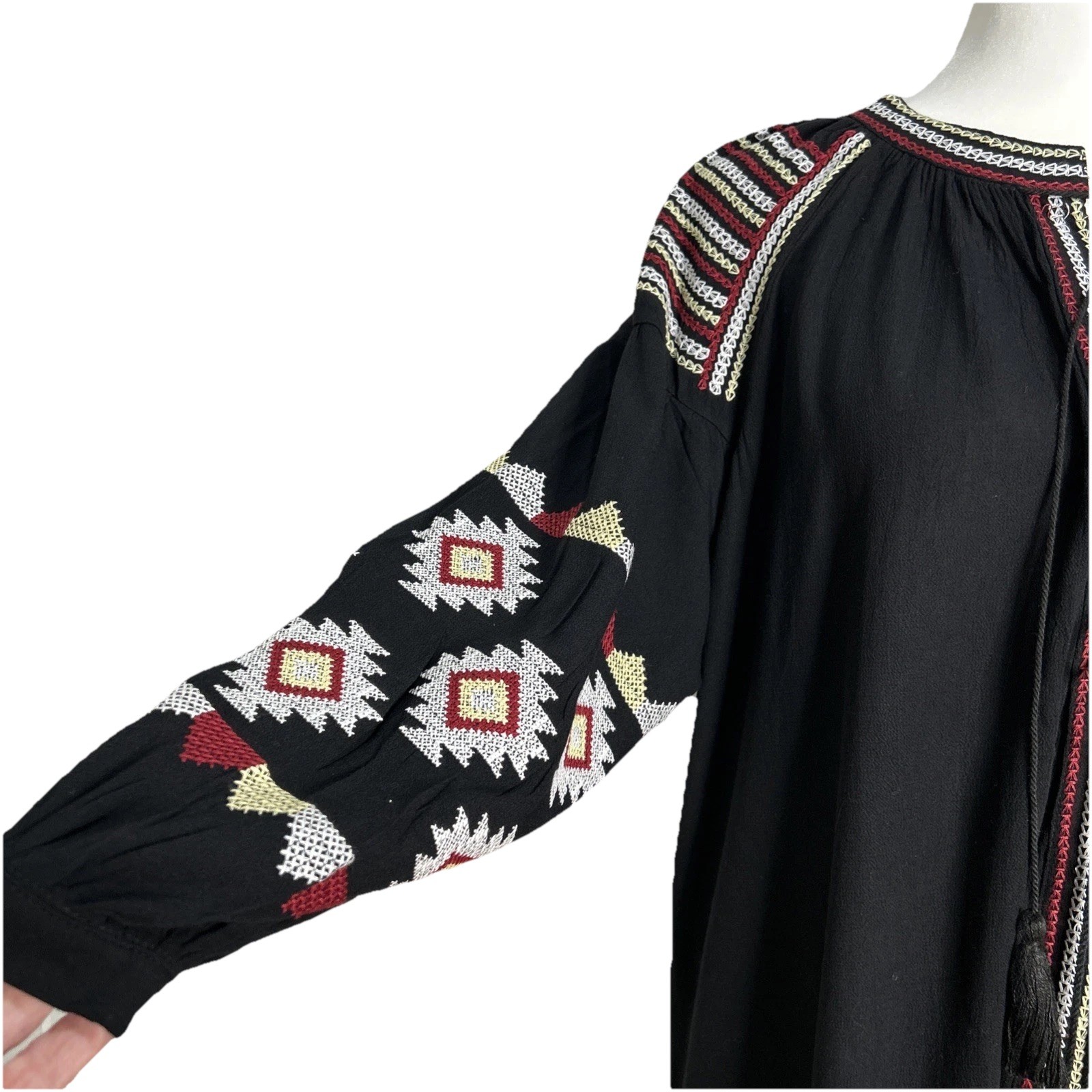 Velzera Aztec Bohemian Tunic Mini Dress Women Med. Festival Hippie Embroidered ￼