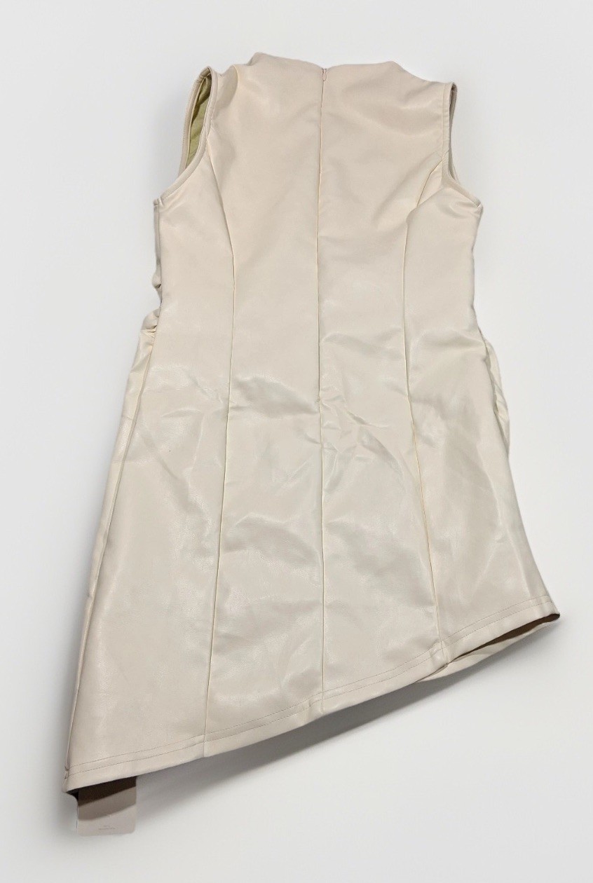 Musera Cream Faux Leather High Neck Asymmetrical Mini Dress XS sz2405282007193