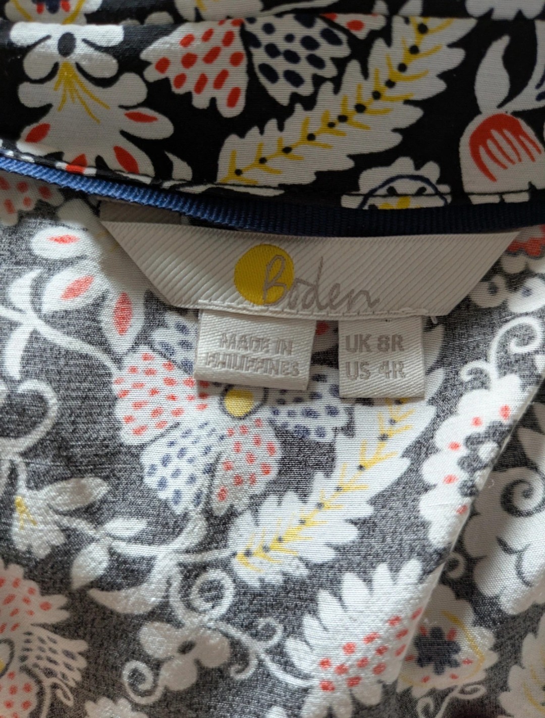Boden UK 8 Paisley Coloured Mini Shirt Dress Floral Tie Waist Long Sleeve Black