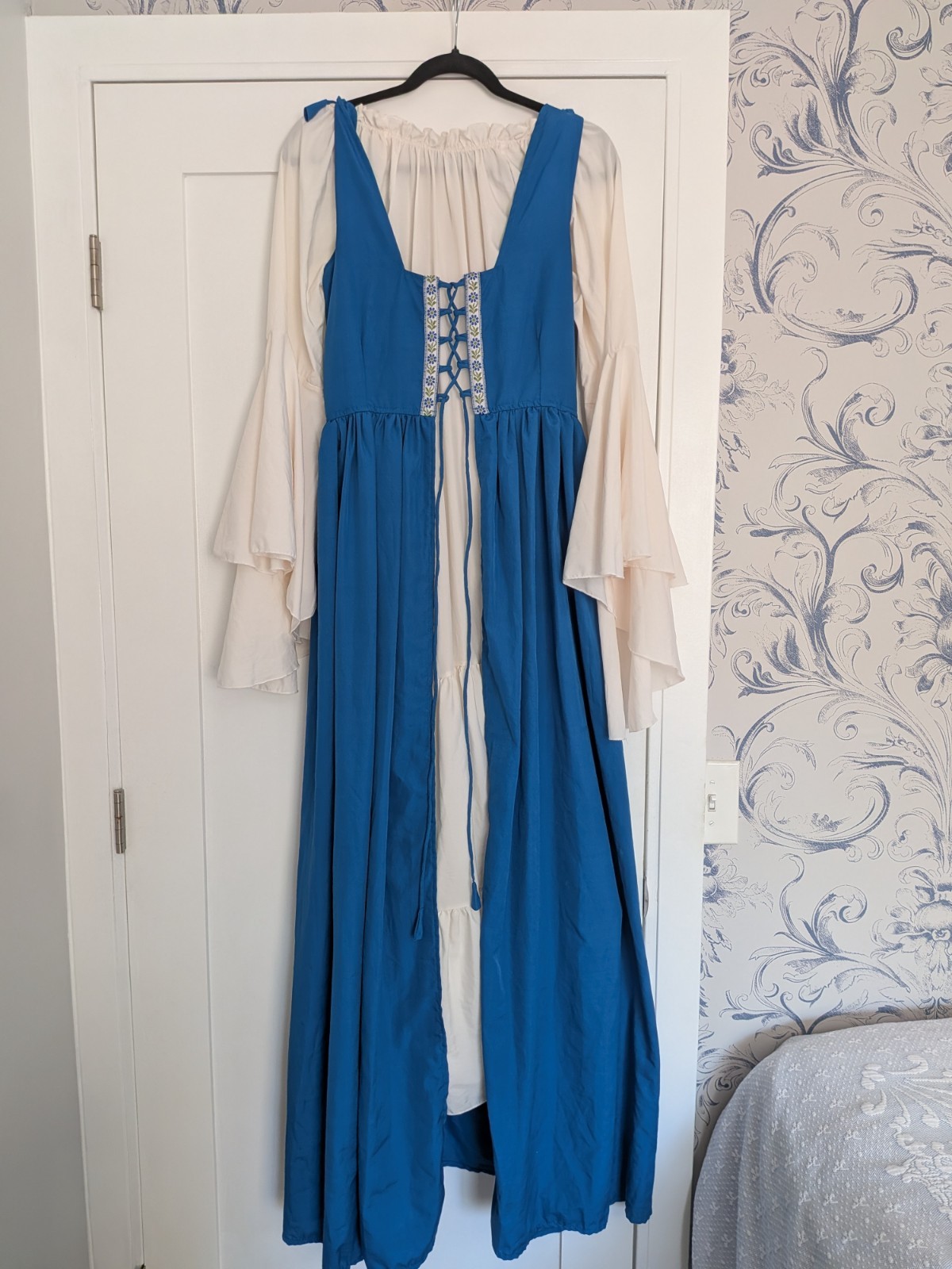 Blue and Cream Renaissance Dress with Lace-Up Front
