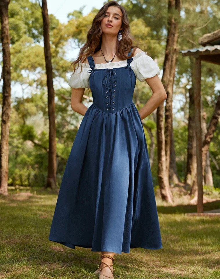 Scarlett Darkness Renaissance Dress Wide Straps Lace Up Corset Bodice Size L NEW