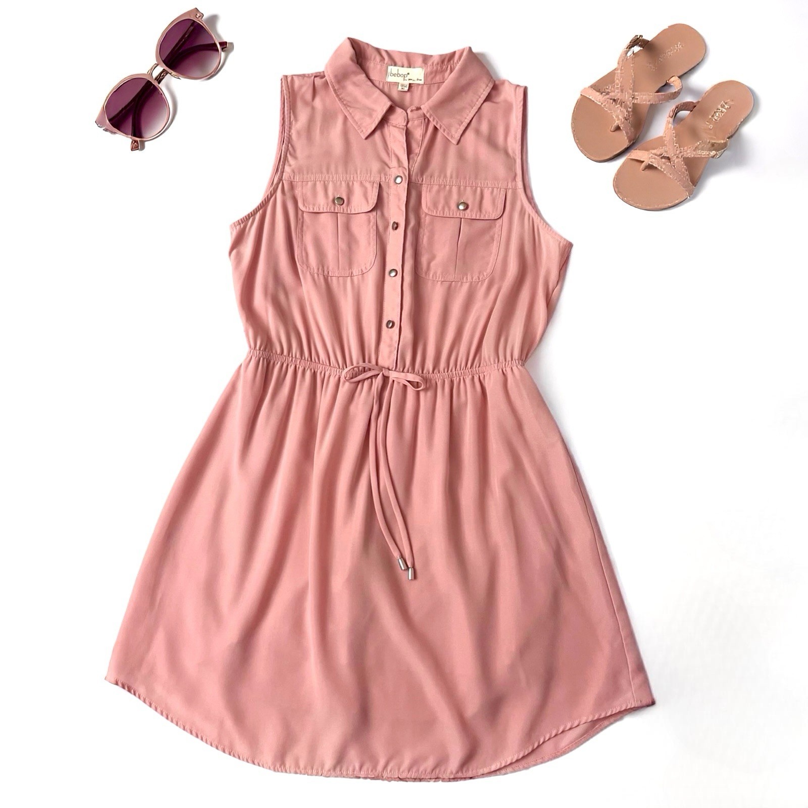 Women’s Tea Rose Pink BeBop Sleeveless Utility Shirt Dress XL