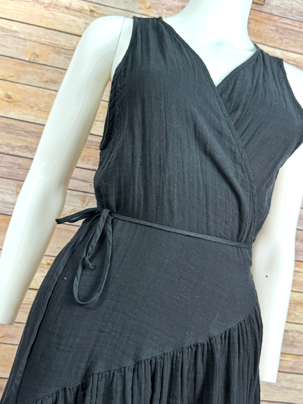Stark X Womens Black Sleeveless 100% Cotton Wrap Dress L
