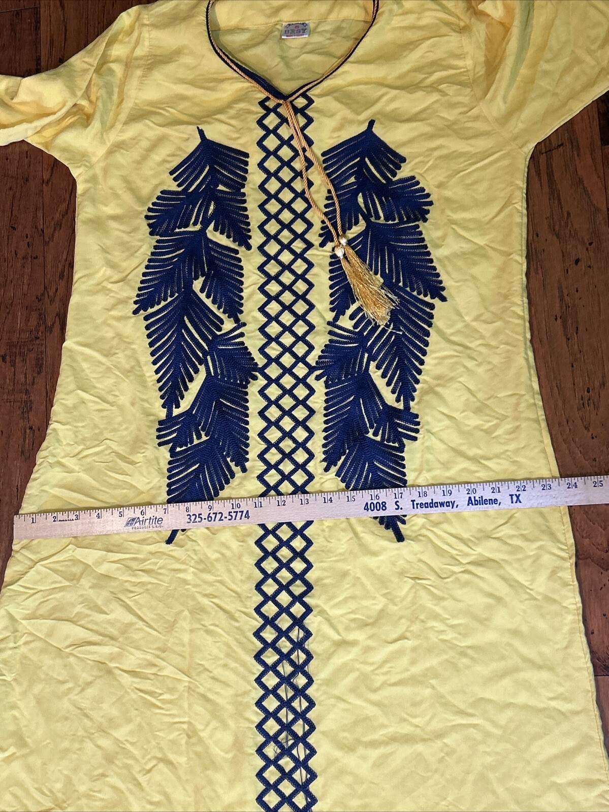BRSY Yellow Long Cotton Caftan Dress Made In Egypt Small Long Sleeve