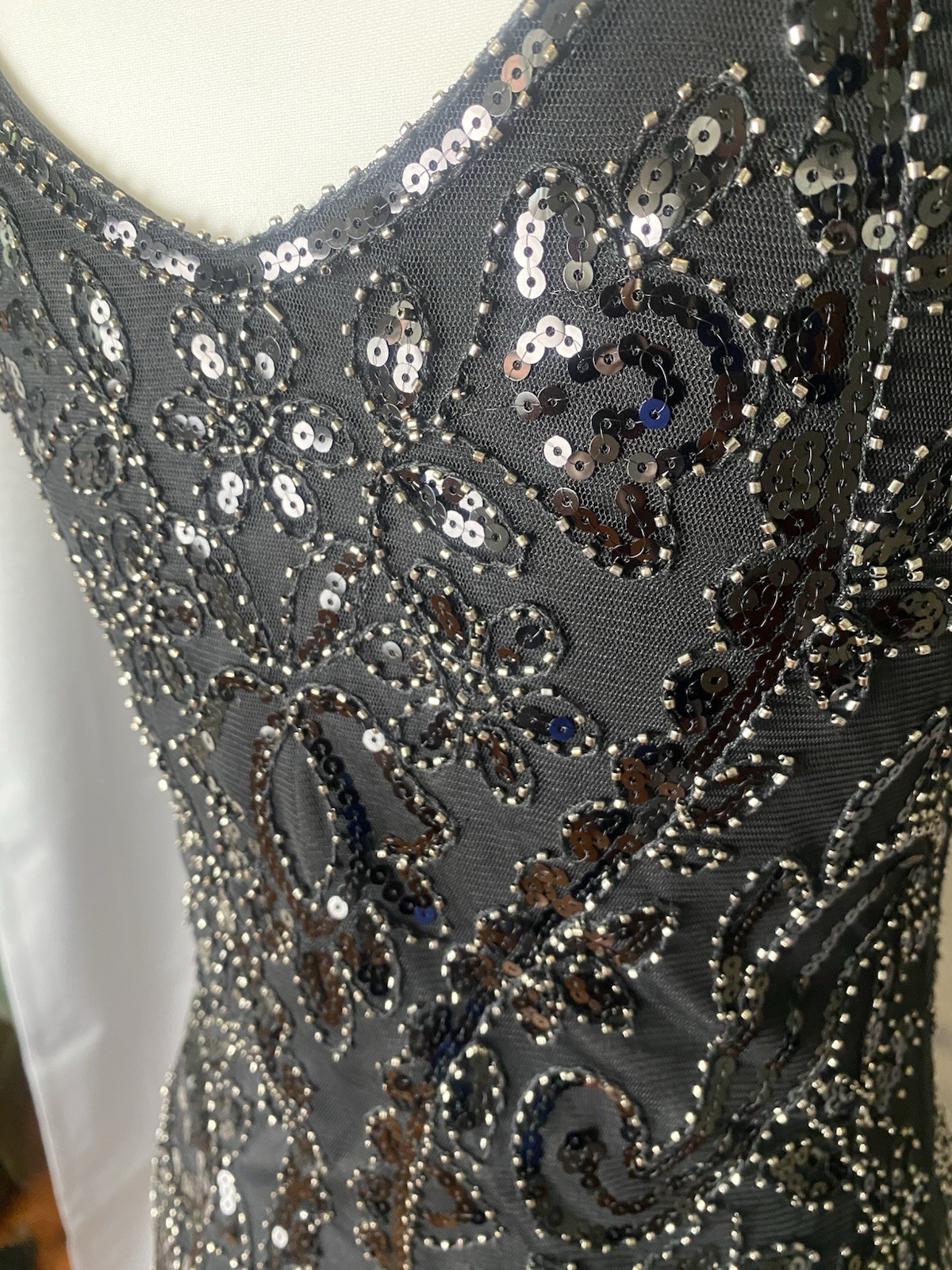 Fundaisy Gatsby Flapper Fringe Black Beaded Sequin Midi Dress, Size S, Glam