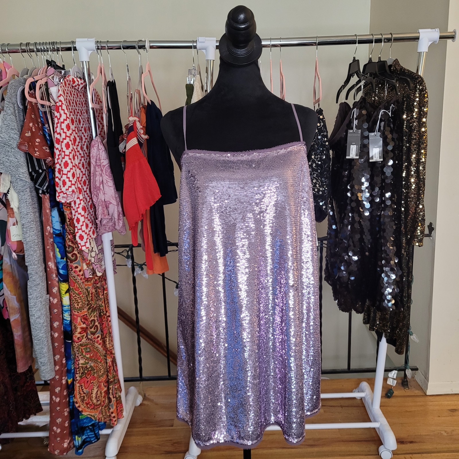 Free People Intimately Time To Shine Sequin Purple Mini Slip Dress Size Medium