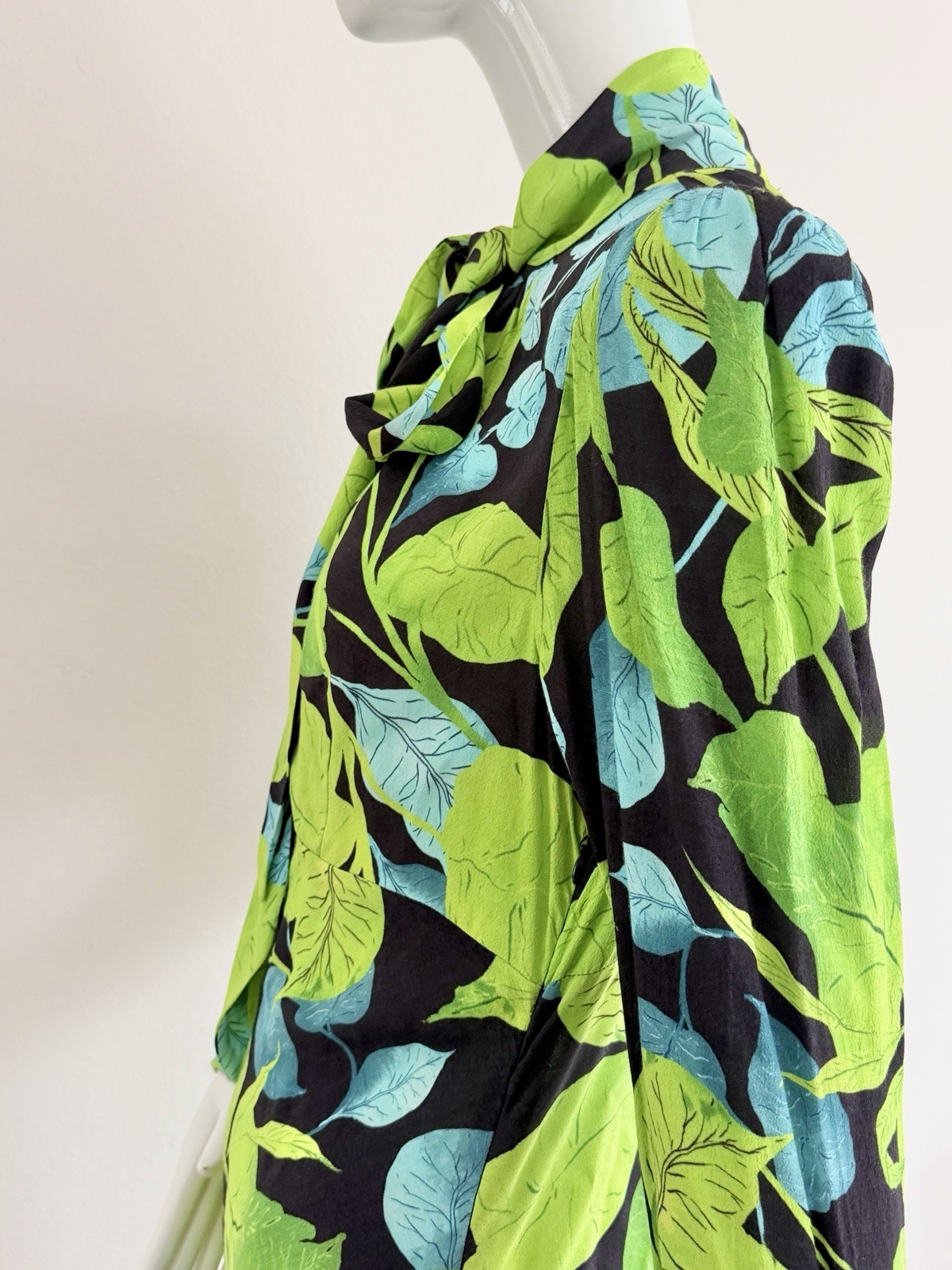 Husk Maxi Dress Green Black Leaf Rare Print Long Sleeve Pussy Bow Size AU 8 S