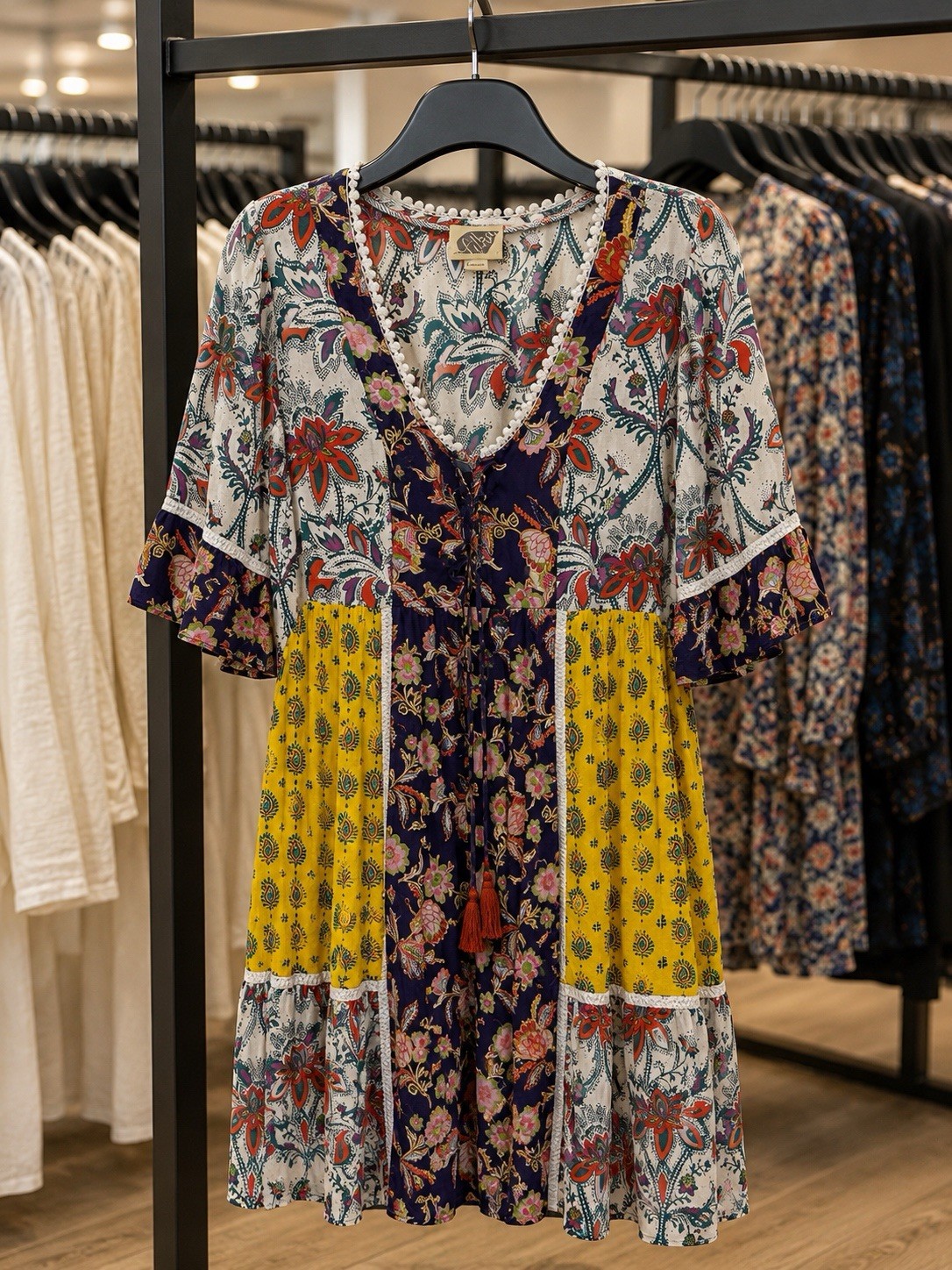 Anthropologie Lilka Dress Floral Patchwork Mini Prairie Boho Colorful Size Small