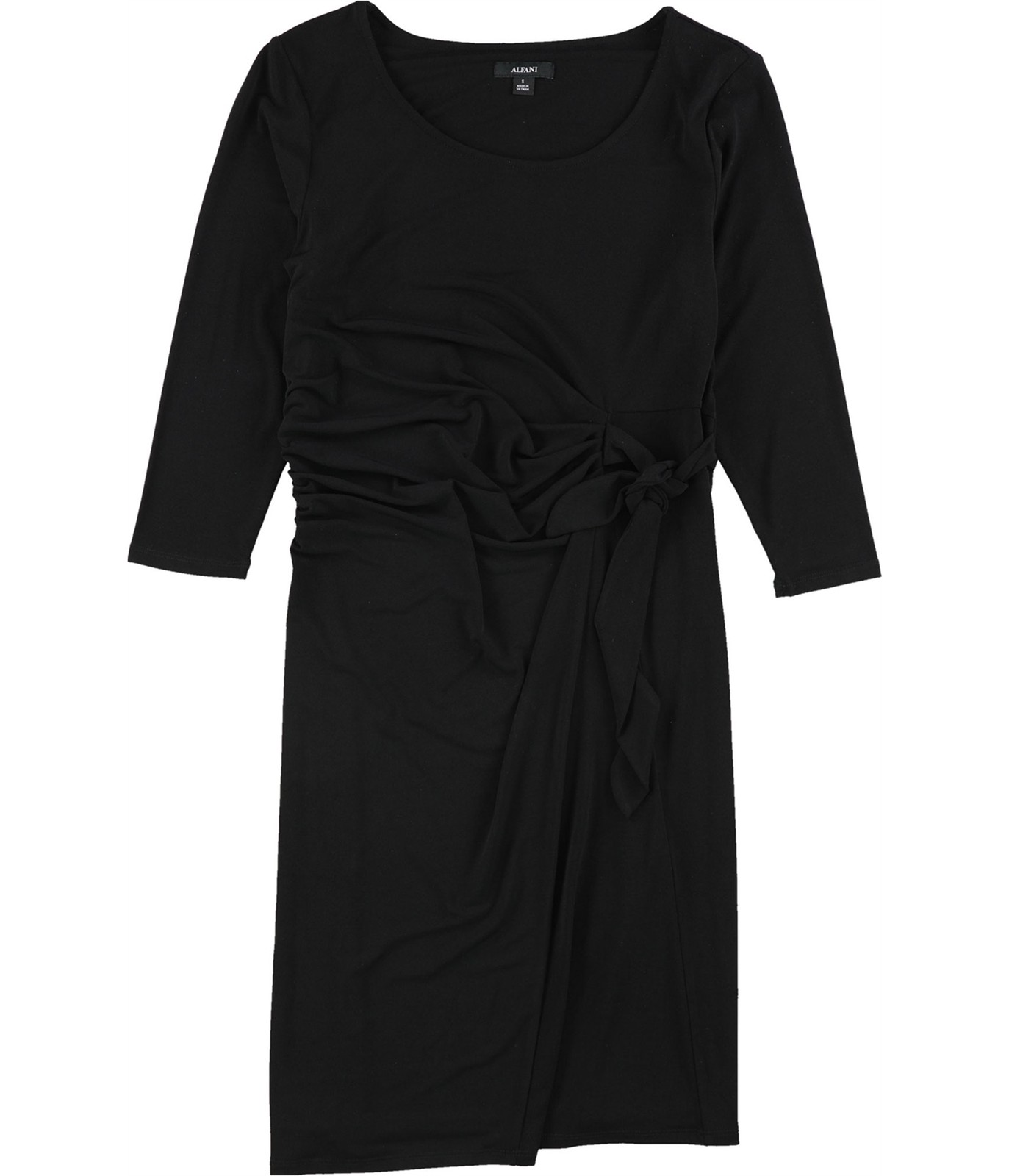 Alfani Womens Ruched Wrap Dress, deepblack, S