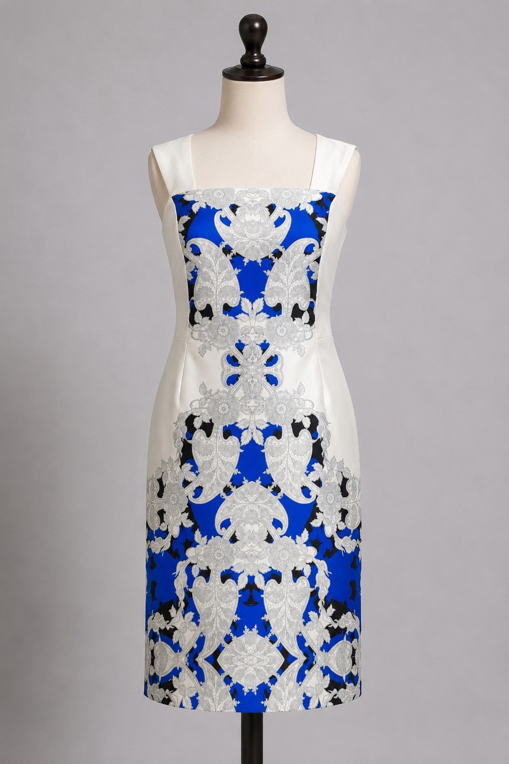 Worthington Womens Dress Size 10 White Blue Black Floral Sheath Sleeveless