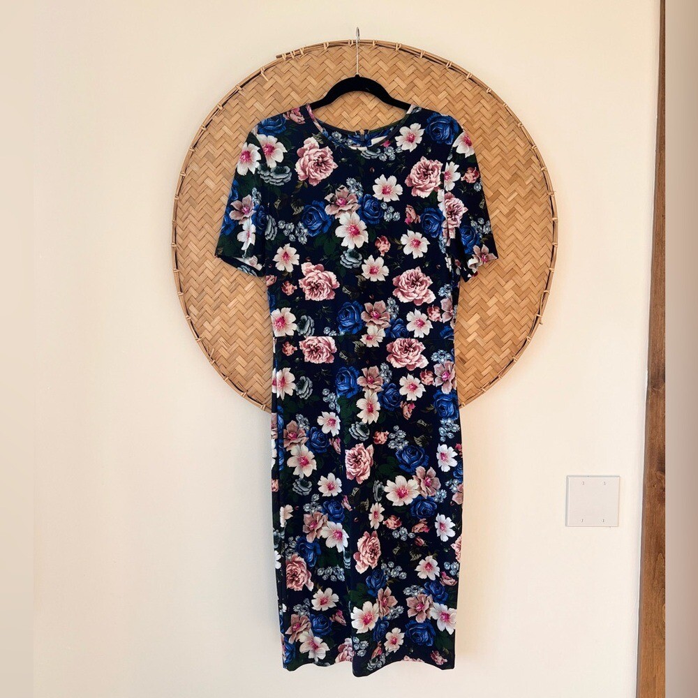 GORGEOUS ERDEM SUMMER FLORAL-PRINT PONTE DRESS STRETCHY SLIP-ON EUC