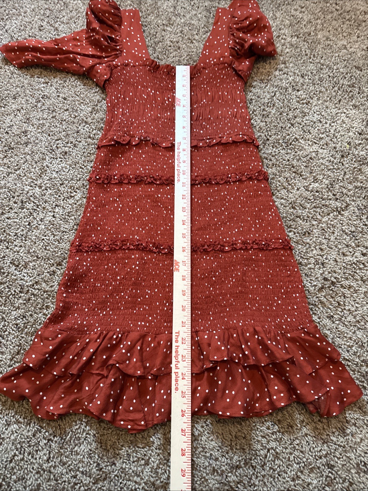 Olivaceous Smocked Puff Sleeve Mini Dress Burnt Orange Polka Dot Size Medium