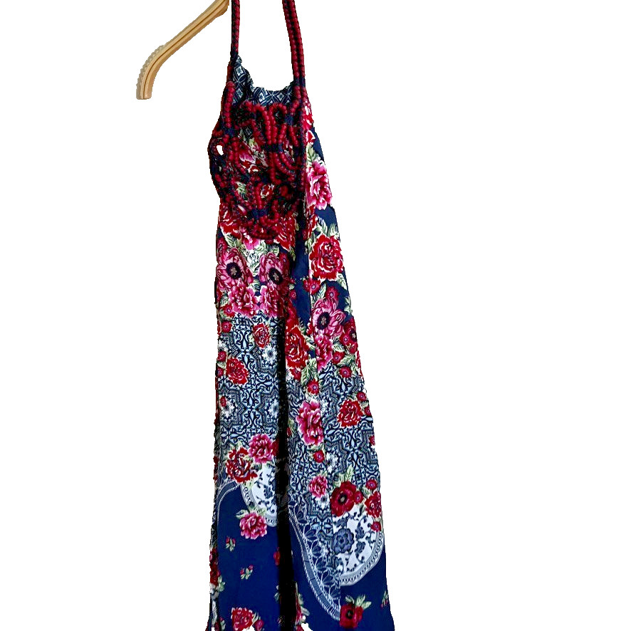 Farm Rio Womens Rope Halter Dress Multi Blue Size S/M Halter Hook Resortwear
