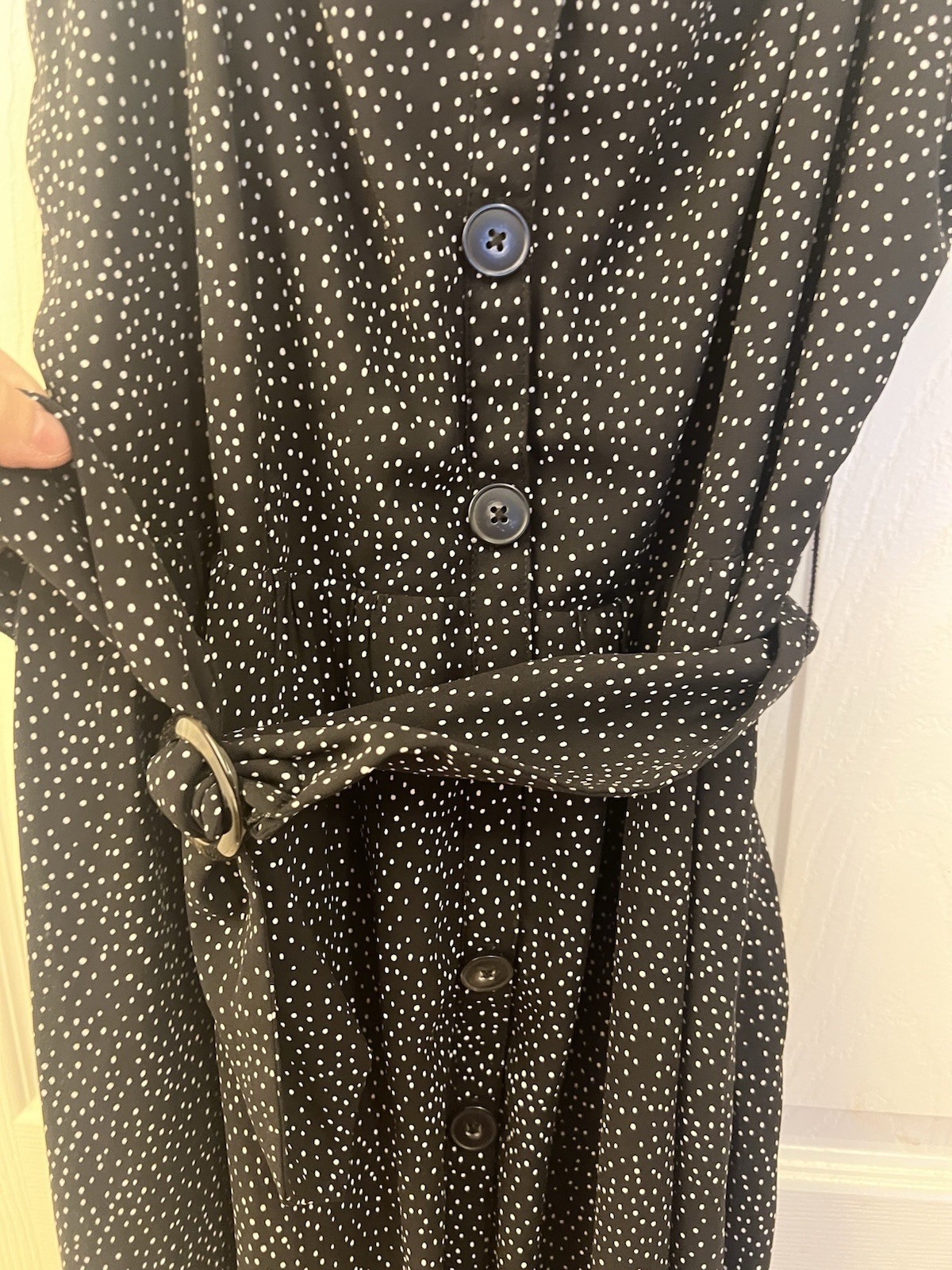 EXPRESS Small Black Polka Dot Belted Dress Coquette Sweetheart Button Strap