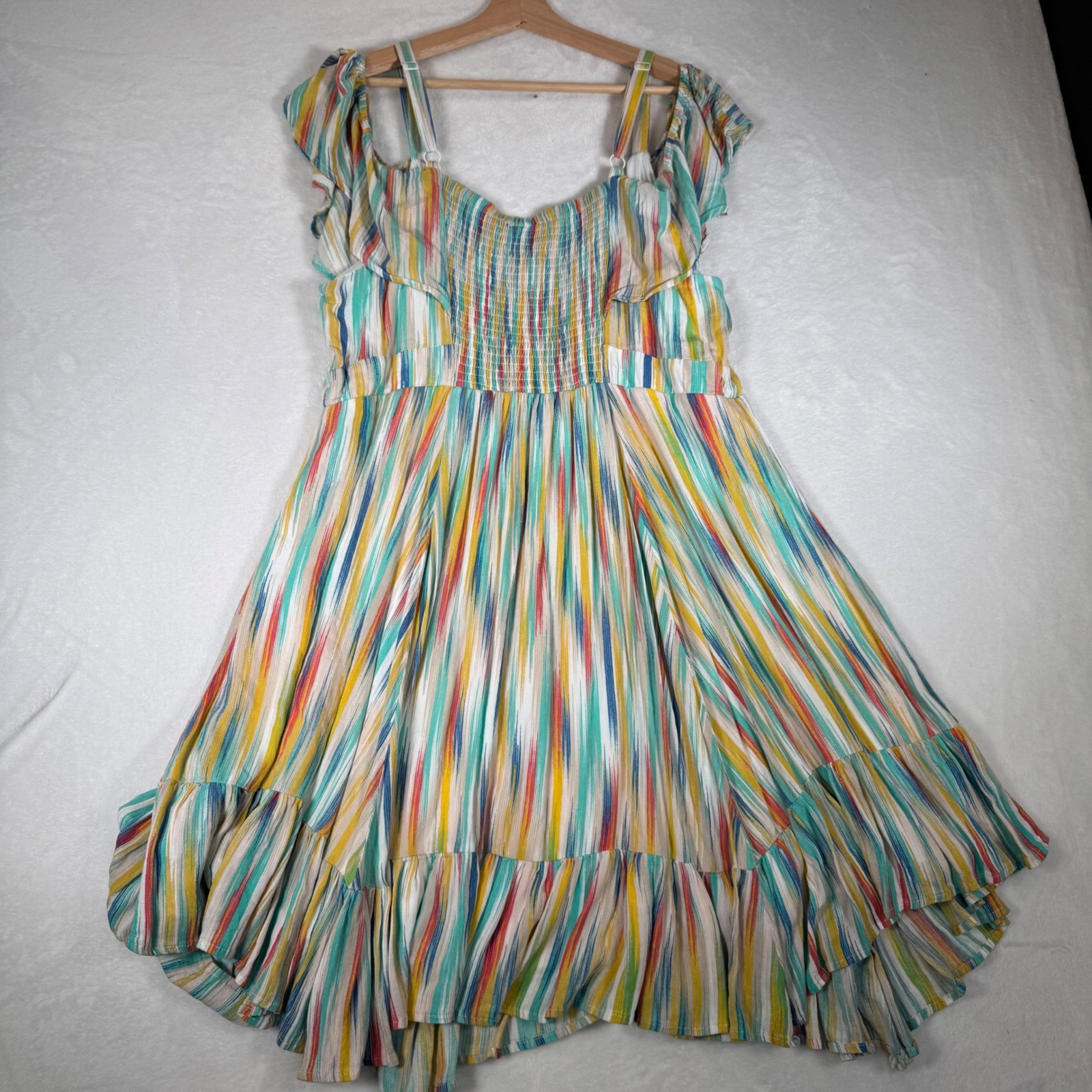 Torrid Multi-Color Striped Cold Shoulder Ruffle Smocked Dress Size 2 2X 12869307