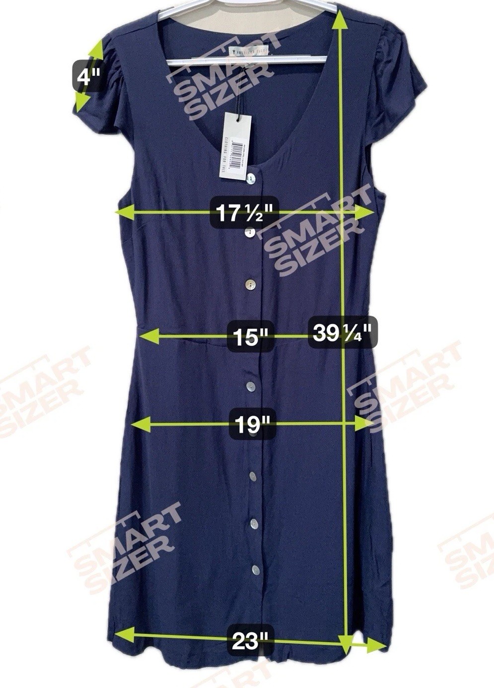 AMERICAN TALL Blue Mini Button Down Dress Classic Cap Sleeve Sz Medium NWT