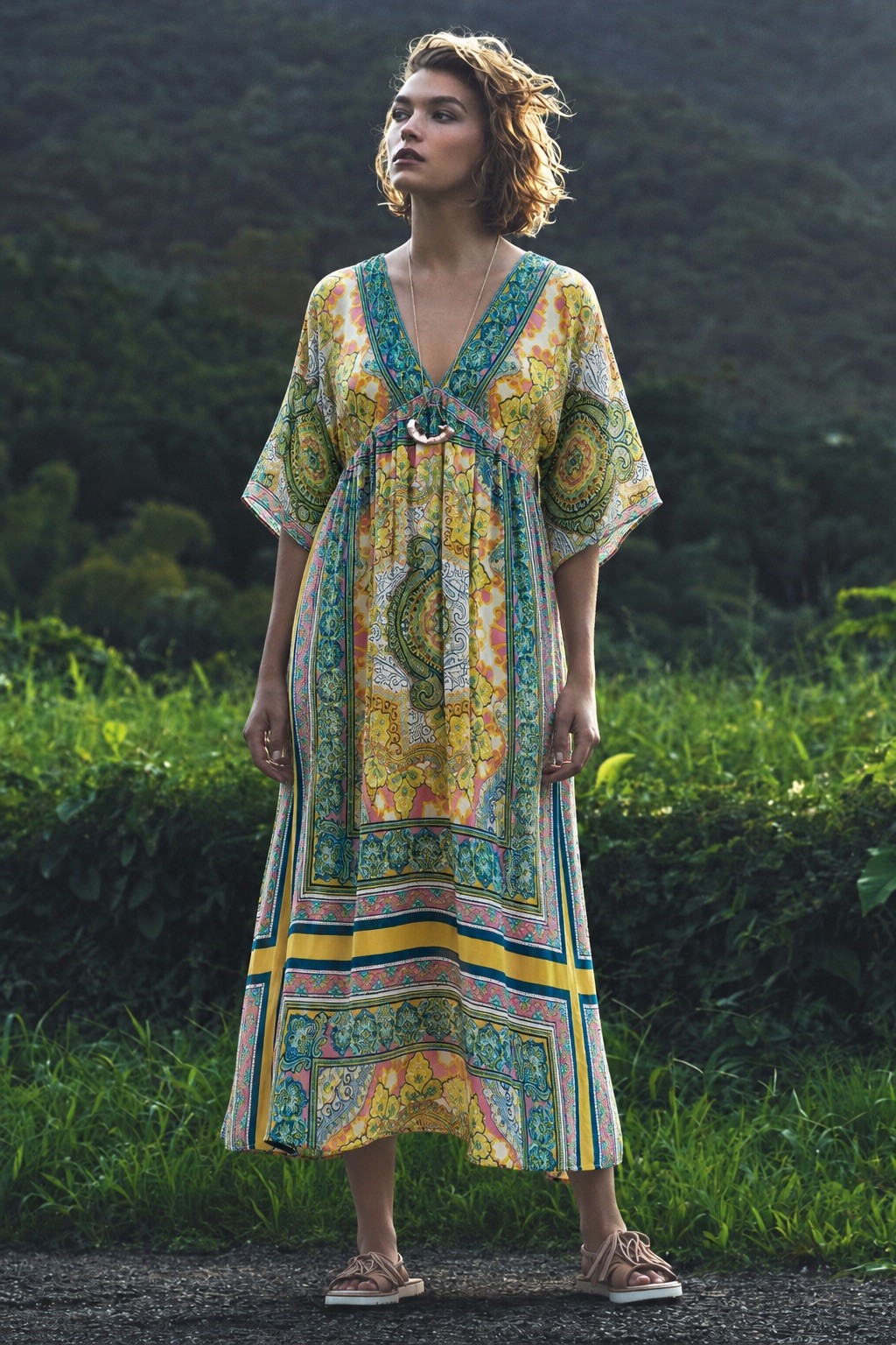 XSMALL Sundance Satin Printed Paisley Scarf Print Midi Dress NWOT