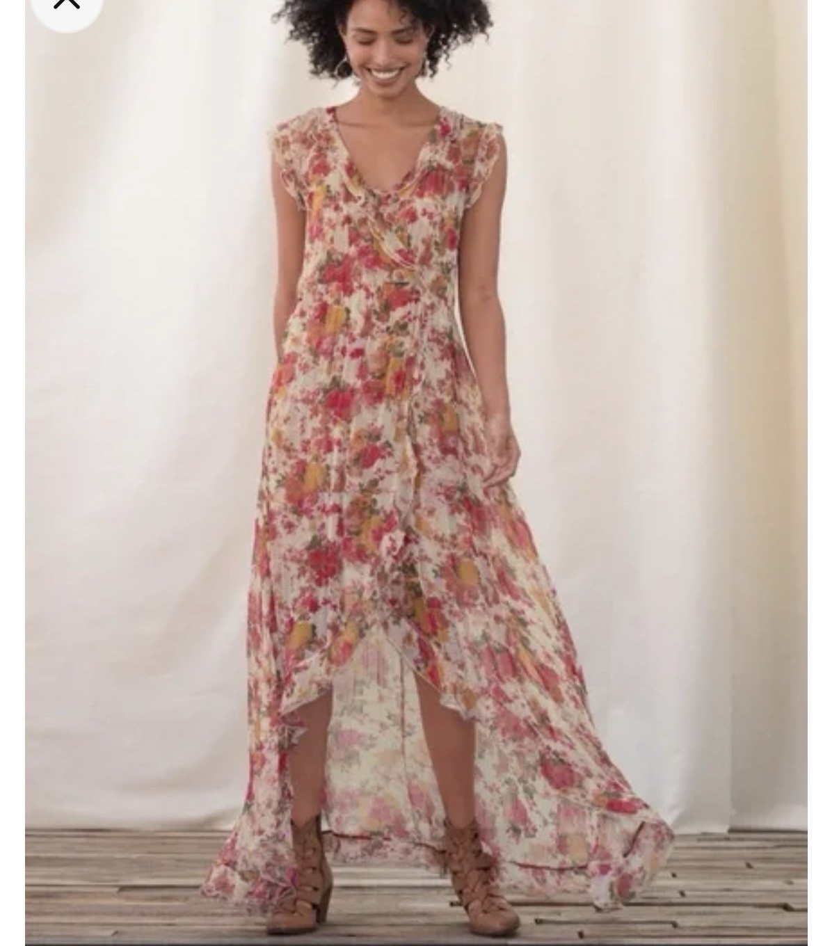 Sundance Floral Ruffle Maxi Dress XXL Pink Boho Sheer Layered Romantic Feminine