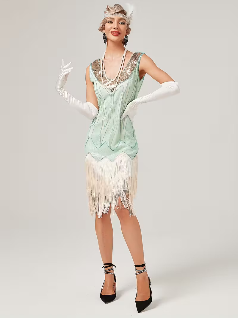 Medium 1920s Retro Sequin Gatsby Flapper Party Dress w Tassles. Amazing!