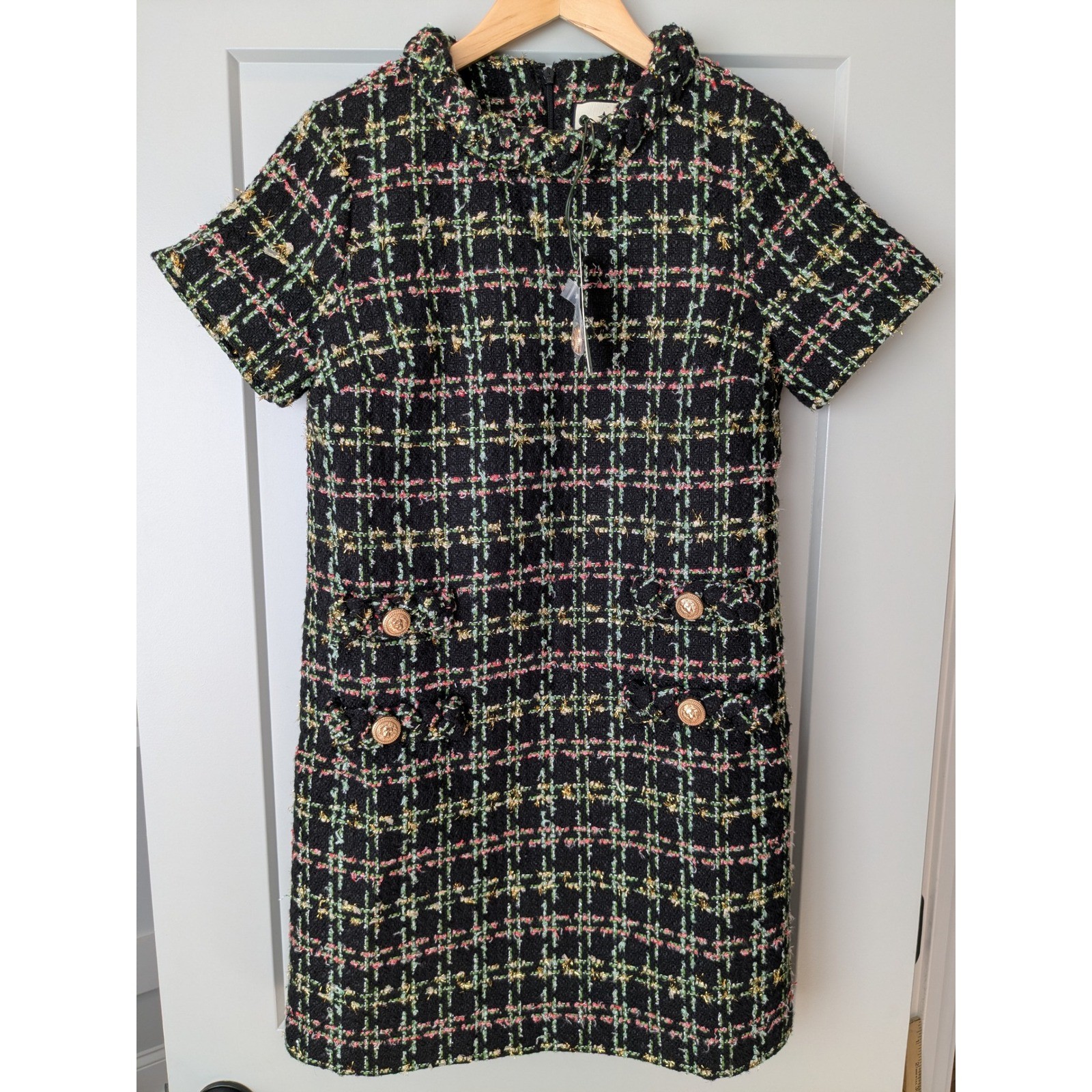 Tuckernuck Black Tinsel Tweed Short Sleeve Jackie Dress Size S
