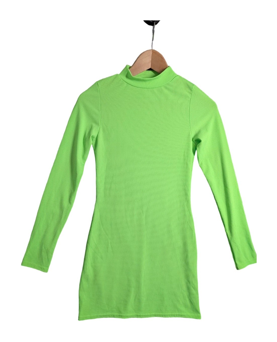STYLEWISE Womens Dress Size UK 8 Green High Neck Long Sleeve Mini Shift 30″ Leng
