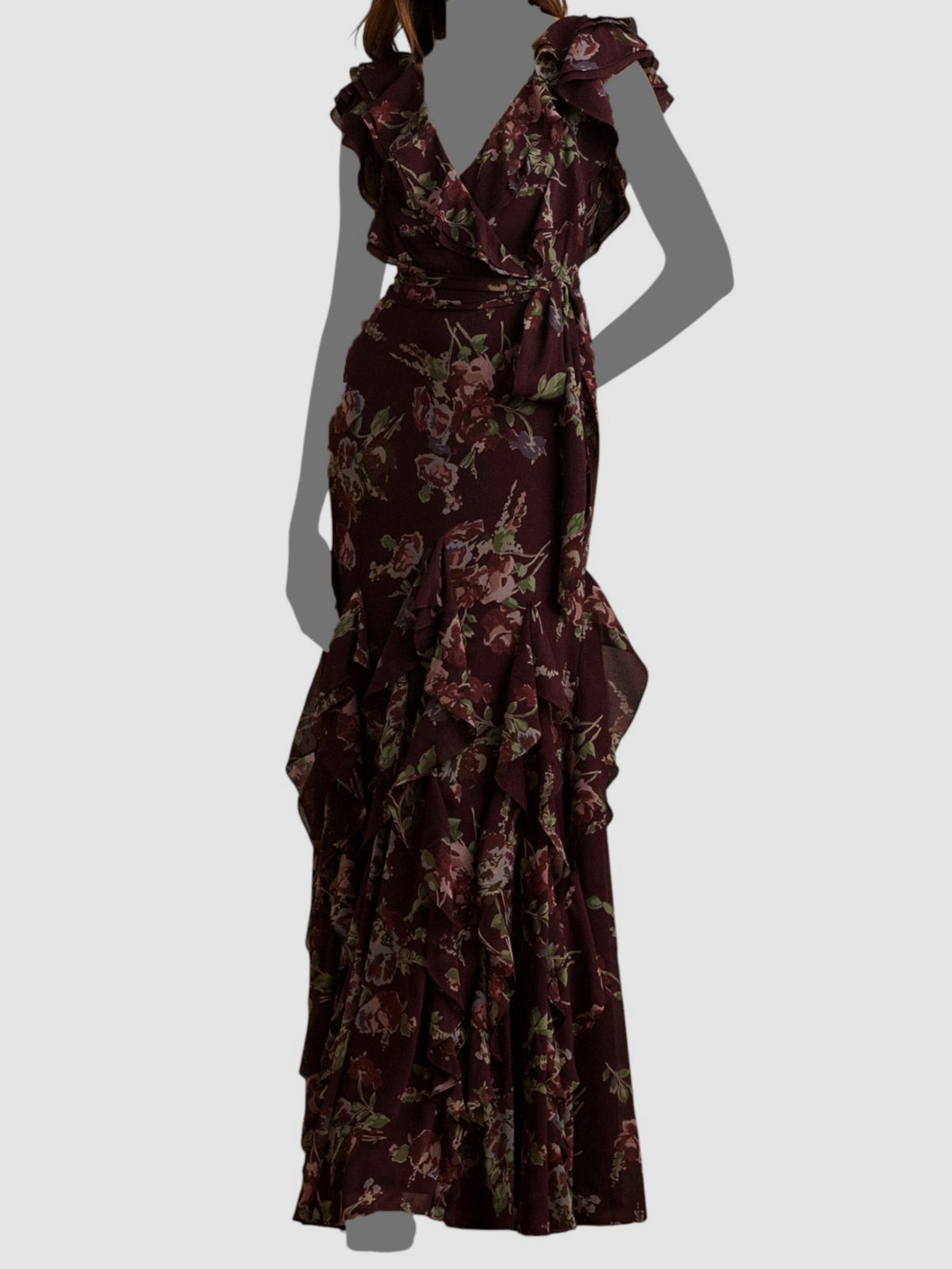 Ralph Lauren Women’s Red Ruffled Surplice Flutter Sleeve Self-Tie Dress Size 16