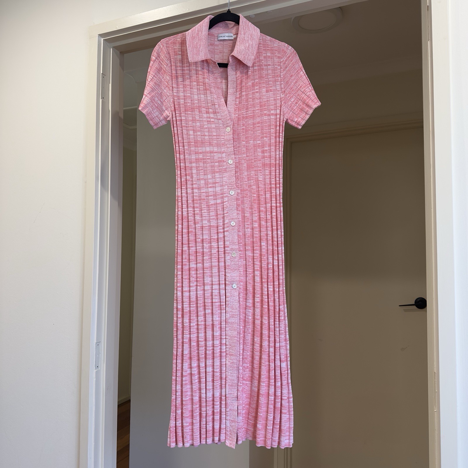 Scanlan Theodore Pleated Rib Placket Dress Pink Pastel VGC RRP$900 Size M