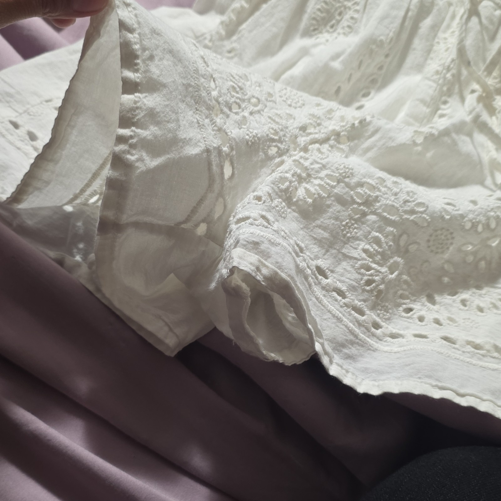 Shein White Off Shoulder Eyelet Embroidered Puff Sleeve Dress M