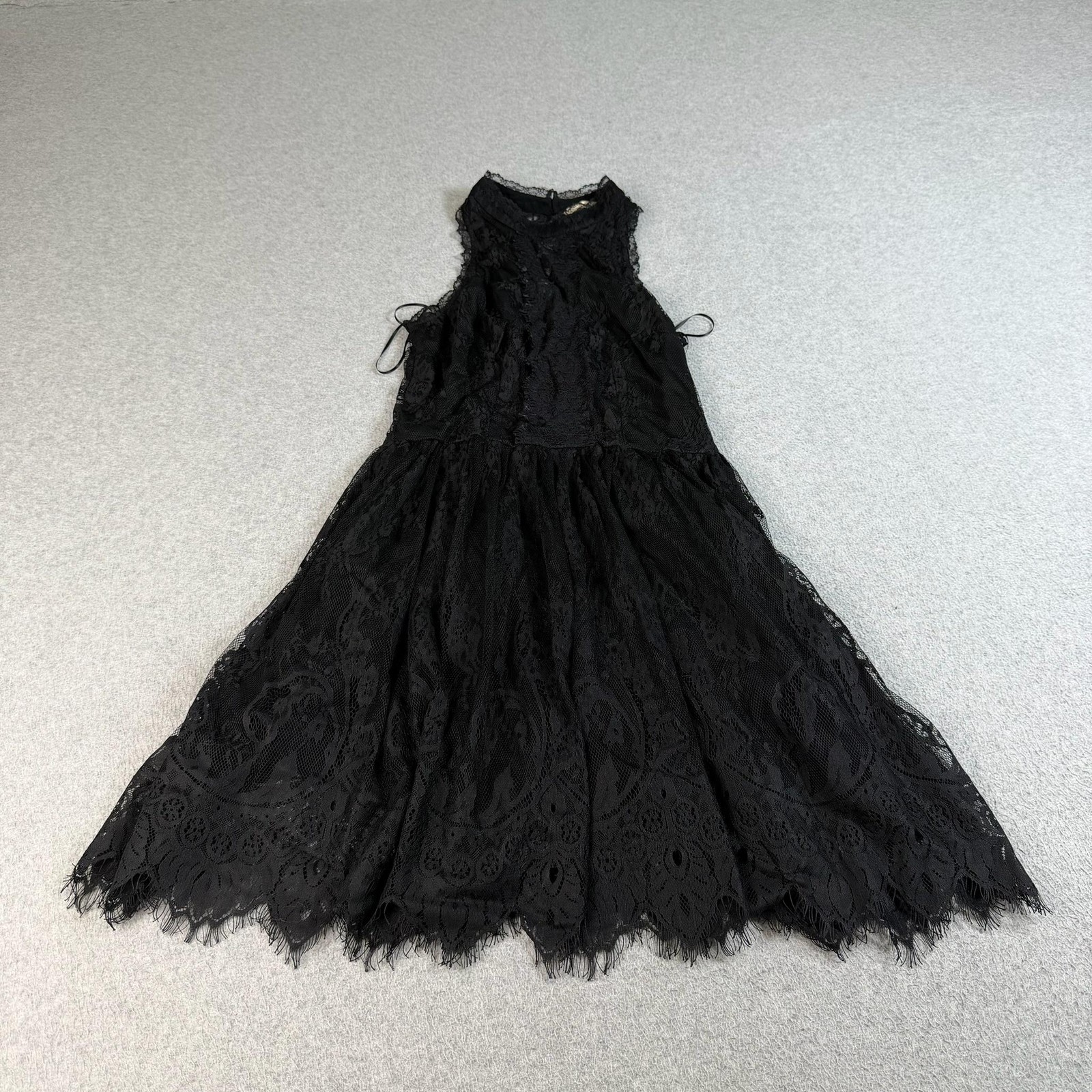 NAF NAF Dress Women Small Black Lace Midi Fit Flare High Neck Lined Party Gothic
