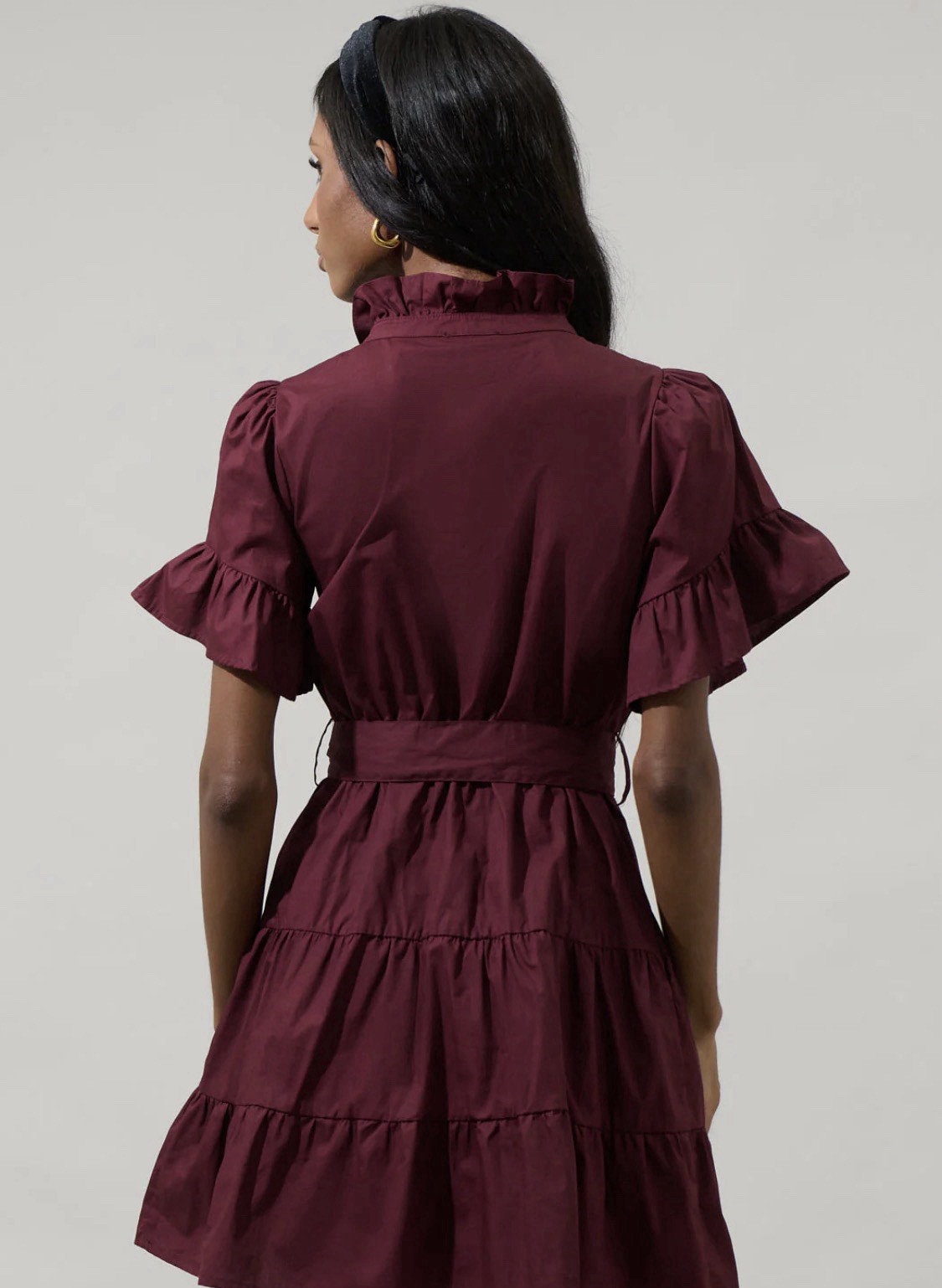 SugarLips 100% Cottonwood Ruffle Button Down Mini Dress Size Small Merlot Purple