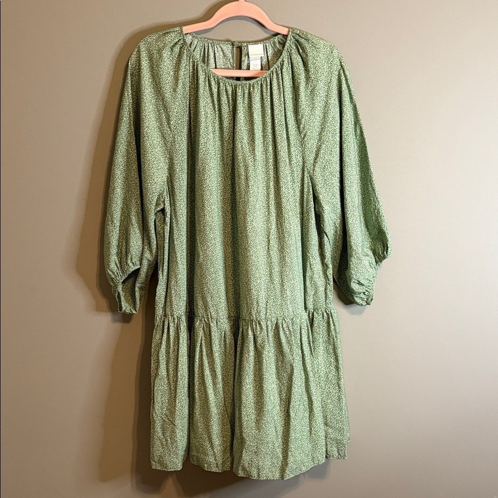 H&M Green Floral 3/4 length Raglan Balloon Sleeve M Cottagecore Prairie Feminine
