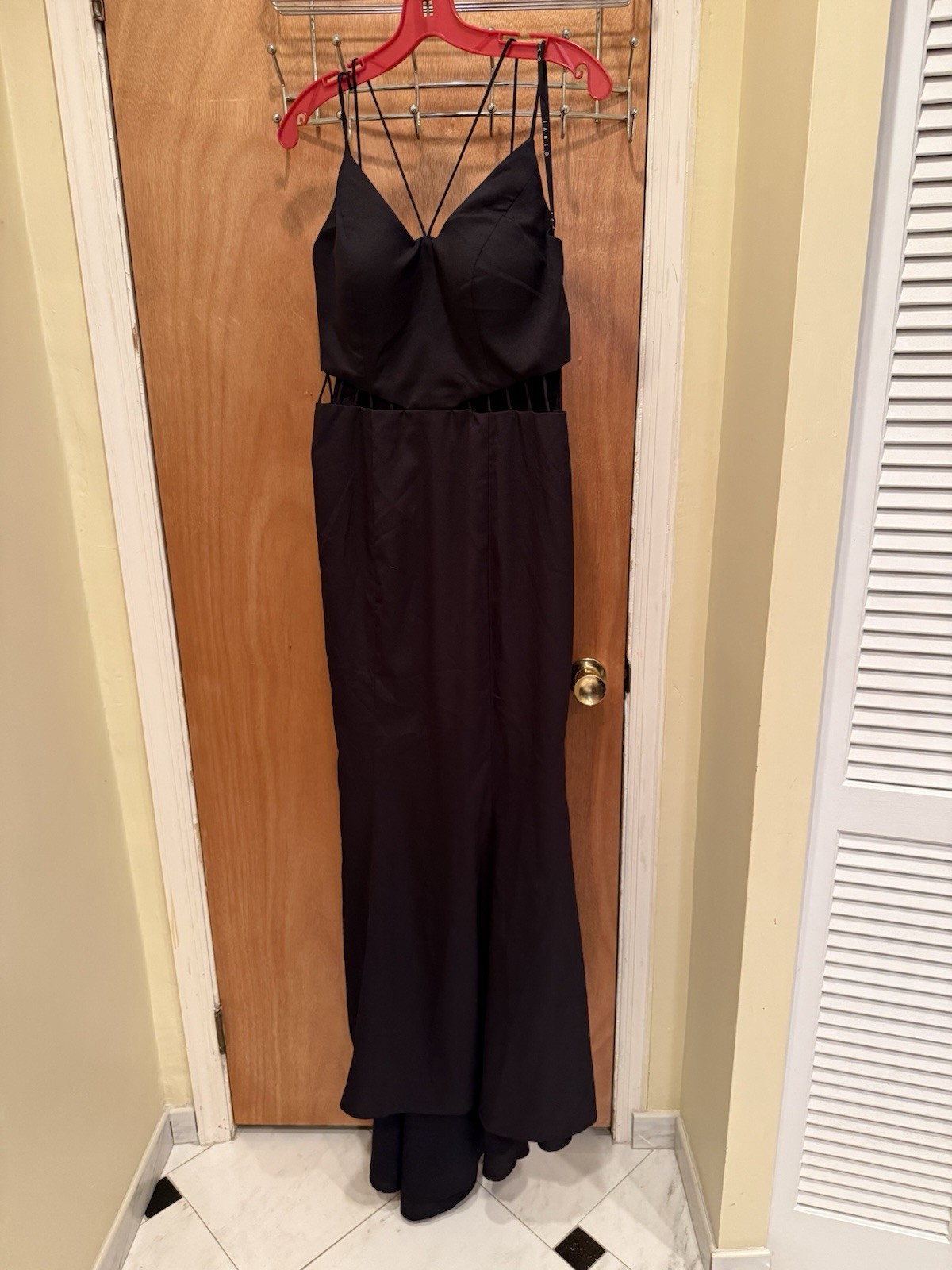 NWT $168 Jarlo London Long Black Evening Gown Dress L Large 14 W/ Side Cutouts