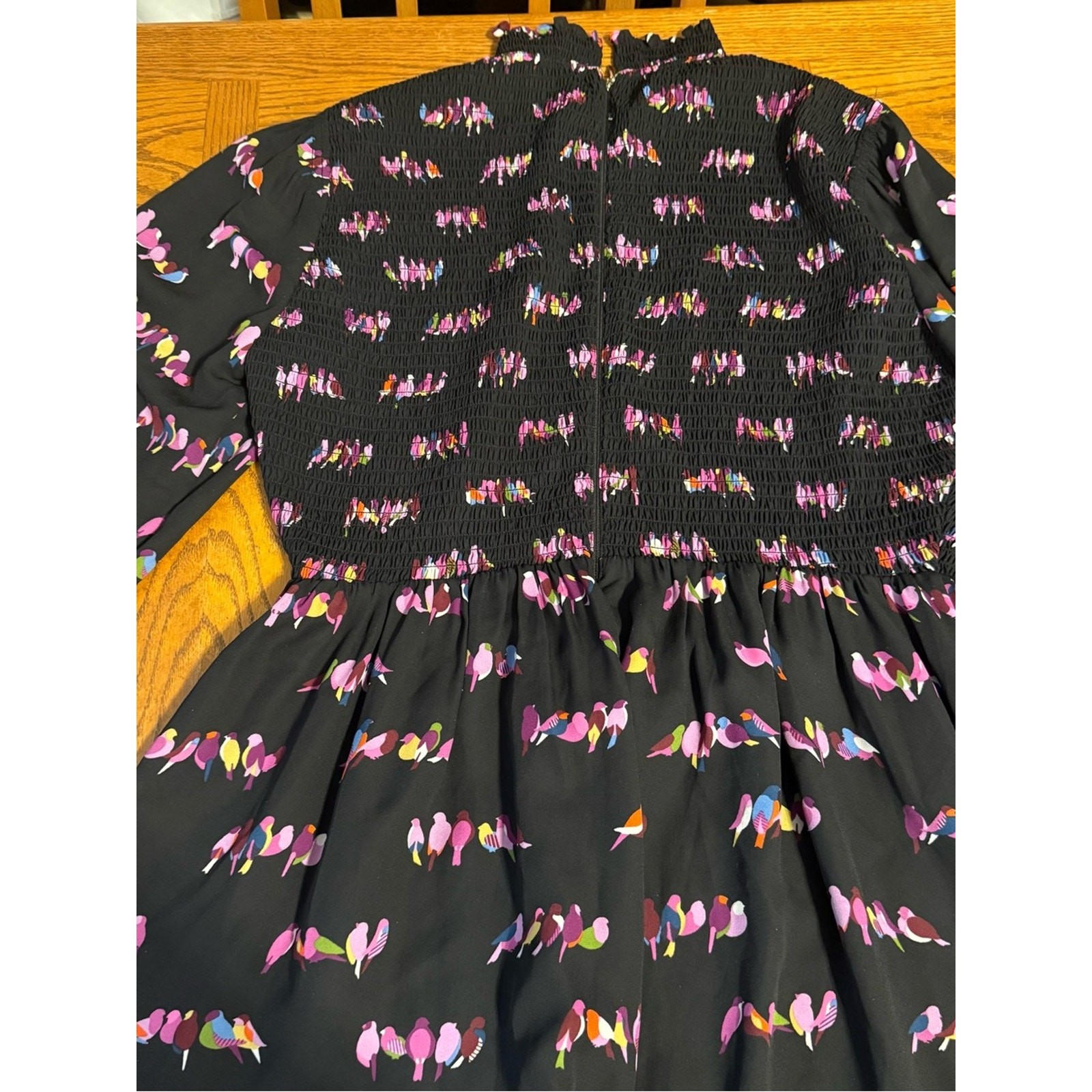 Kate Spade Love Birds Smocked Long Sleeve Knee Length Dress Sz 10