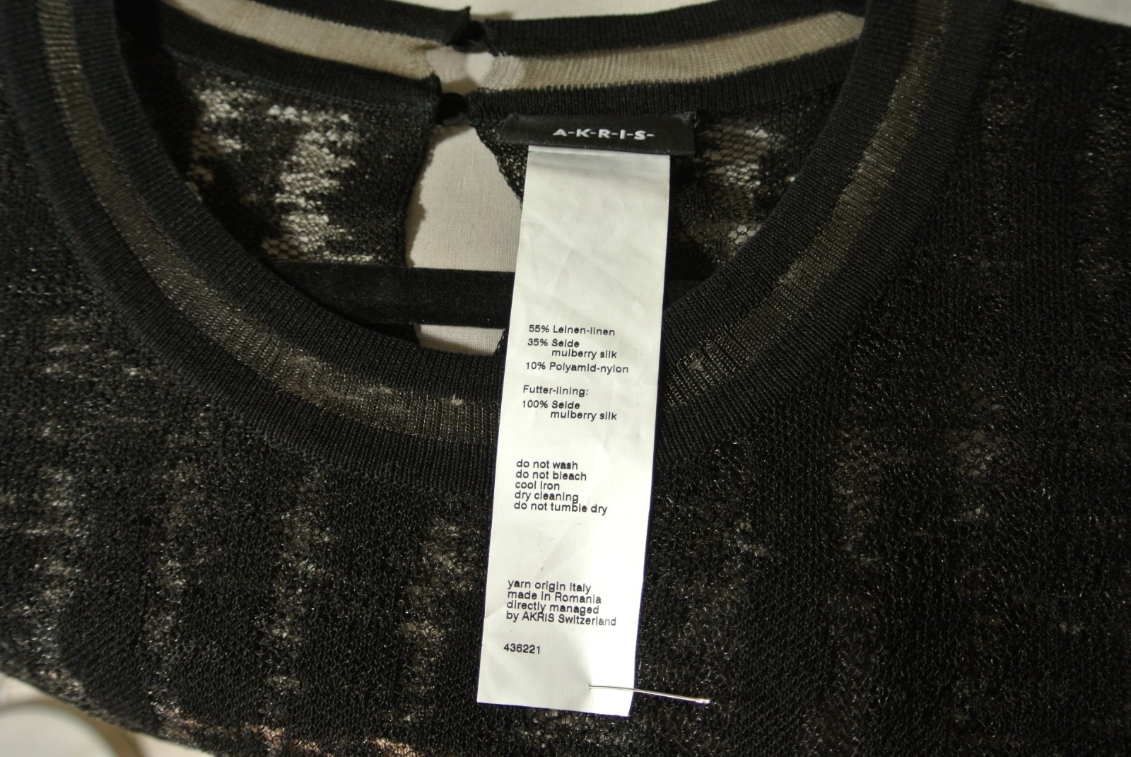 NWT, Akris Scribble Jacquard Linen Blend Dress in Black Sz 8 #DD74