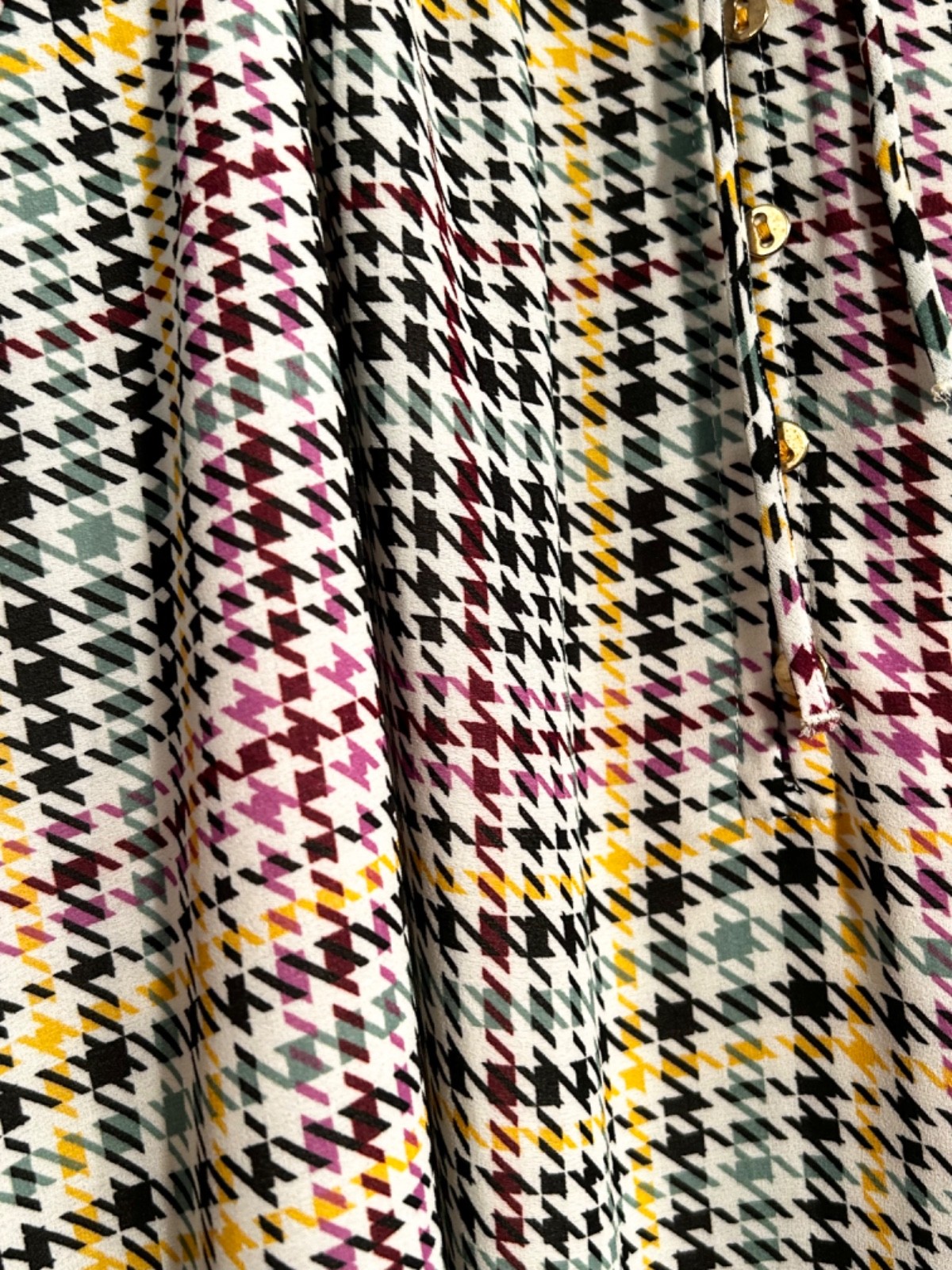 WOMENS LARGE MULTI-COLORED HOUNDSTOOTH TIERED CAP SLEEVE LINED PULLOVER DRESS