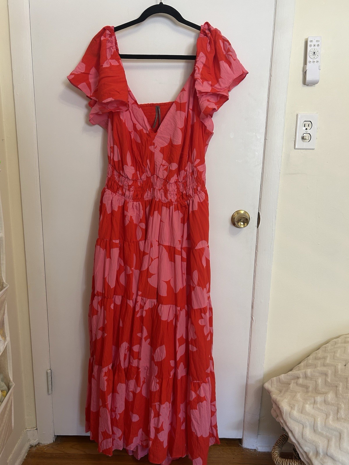 Anthropologie Silver Lake Flutter Sleeve Maxi Dress In Red/Pink Floral 2X NWT