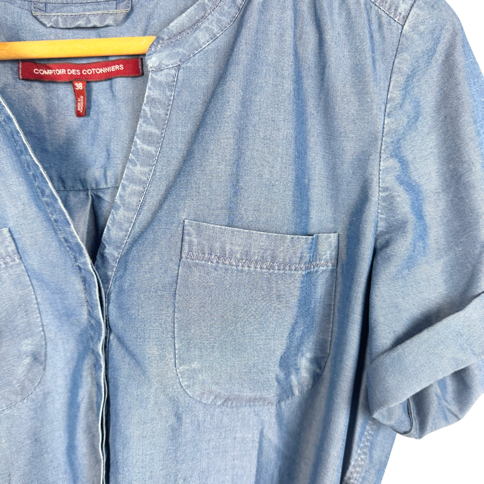 Comptoir des Cotonniers Lyocell Chambray Dress 38 S Blue Belted Minimalist