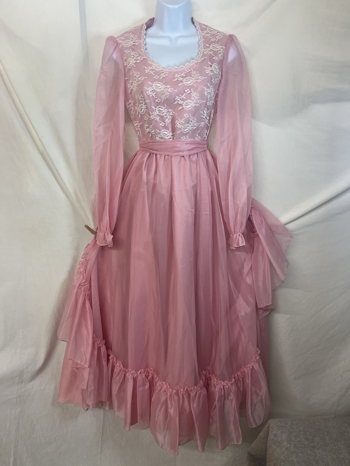 Vintage Dress 8 S Ruffle Sheer Nylon Tea Peasant Prairie Cottage Gypsy Cosplay