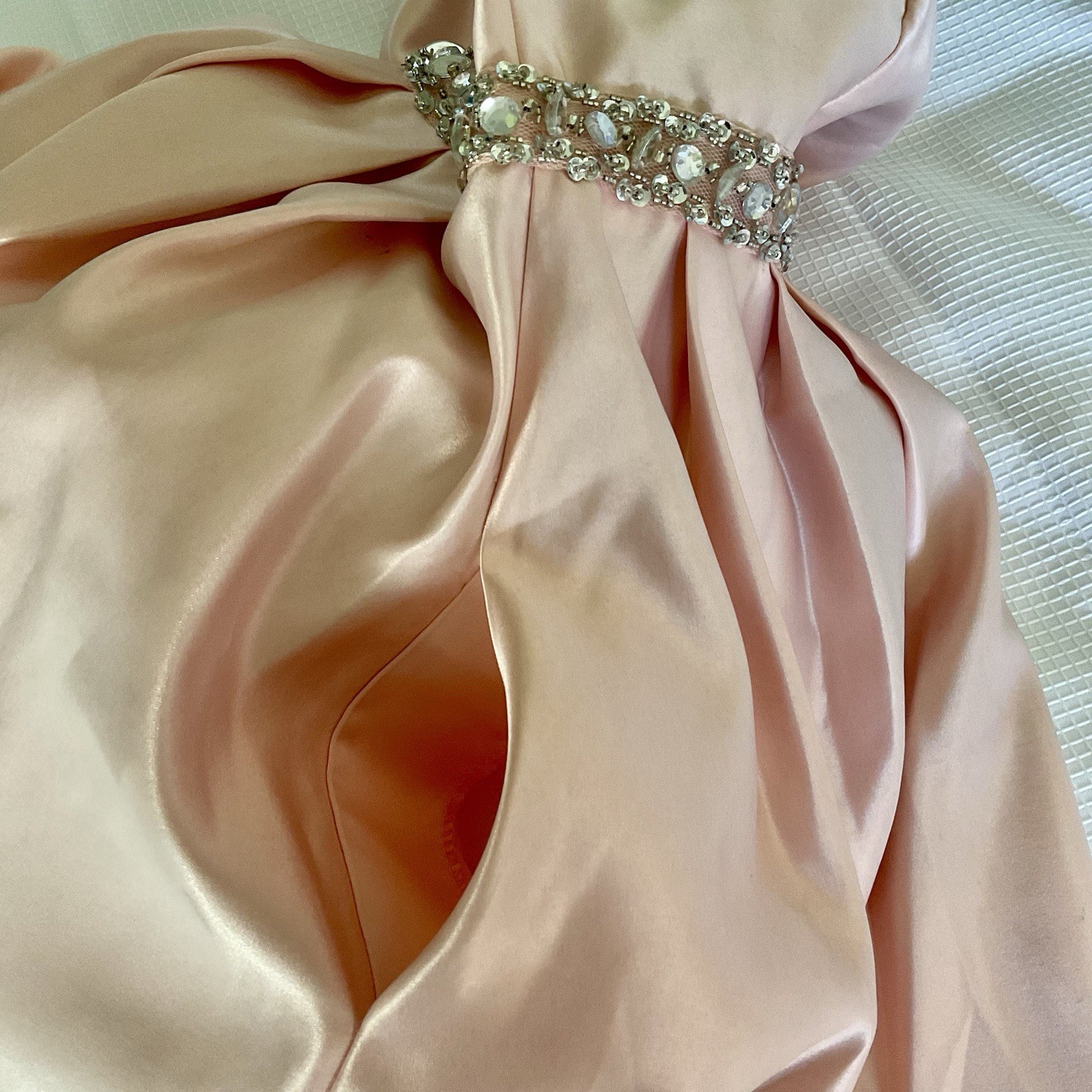 Cindy Collection Fit N Flare Dress Mini Pink Satin Rhinestone Prom Wedding Gown