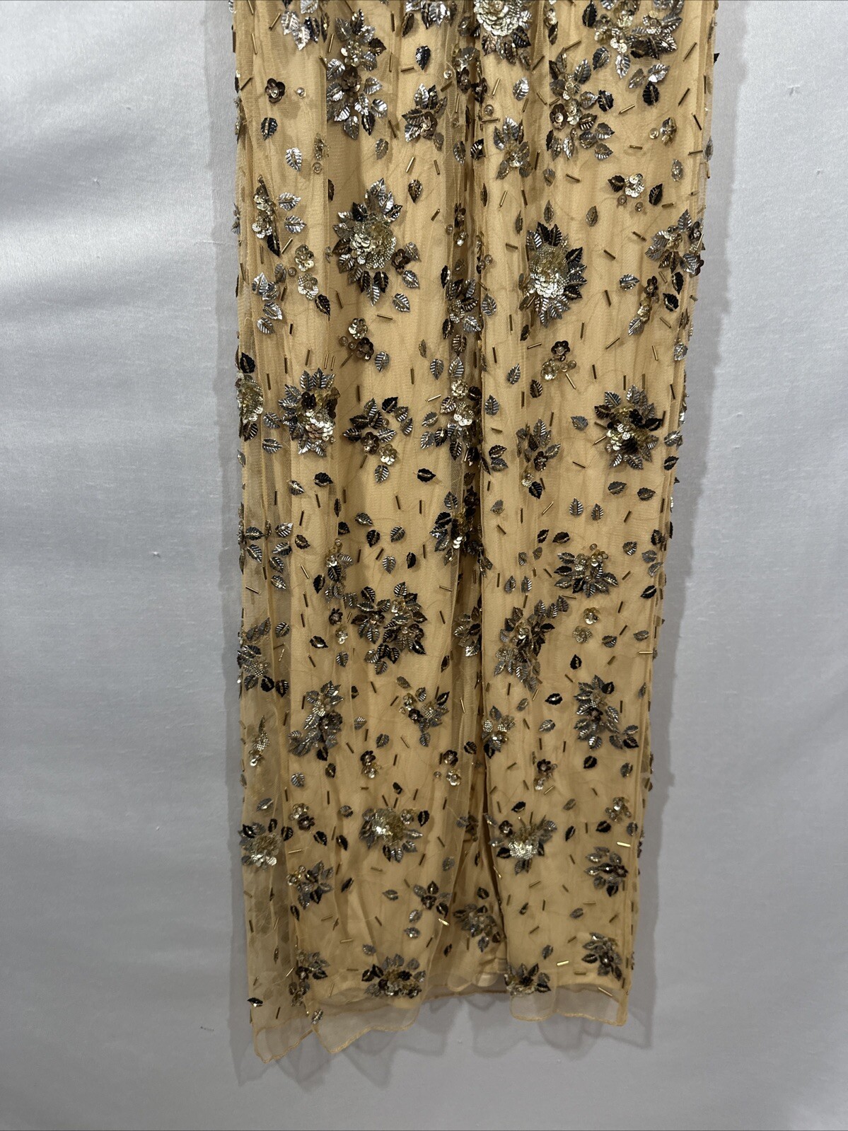 NWT $598 Mac Duggal [ 0 ] 5477 Floral Embellished Scoop Neck Gown Gold #S1598